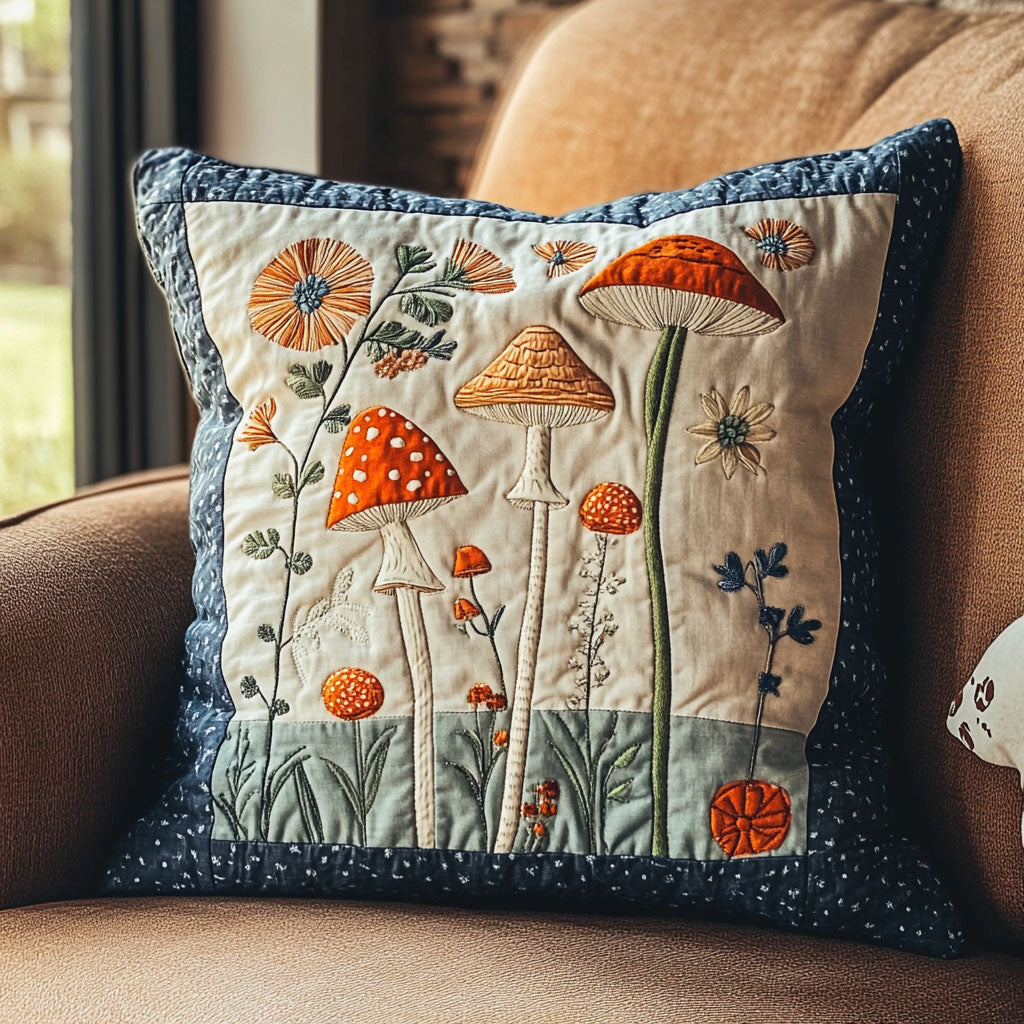 Mushroom Grove Quilted Pillow Case Decorative Pillow Cases Unique Mushroom Gifts