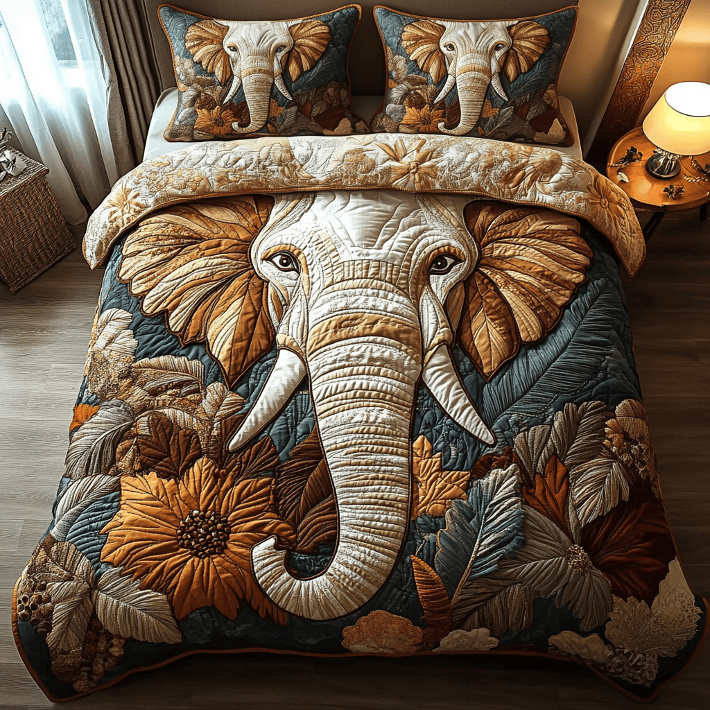 Mystic Tusk Quilted Bedding Set Elephant Anniversary Gifts