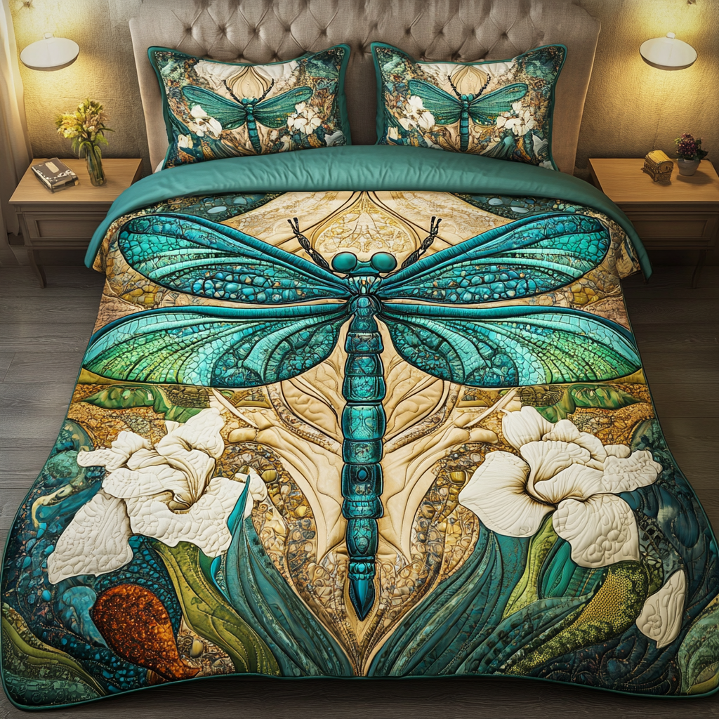 Mystic Wings Quilted Bedding Set Unique Dragonfly Gifts