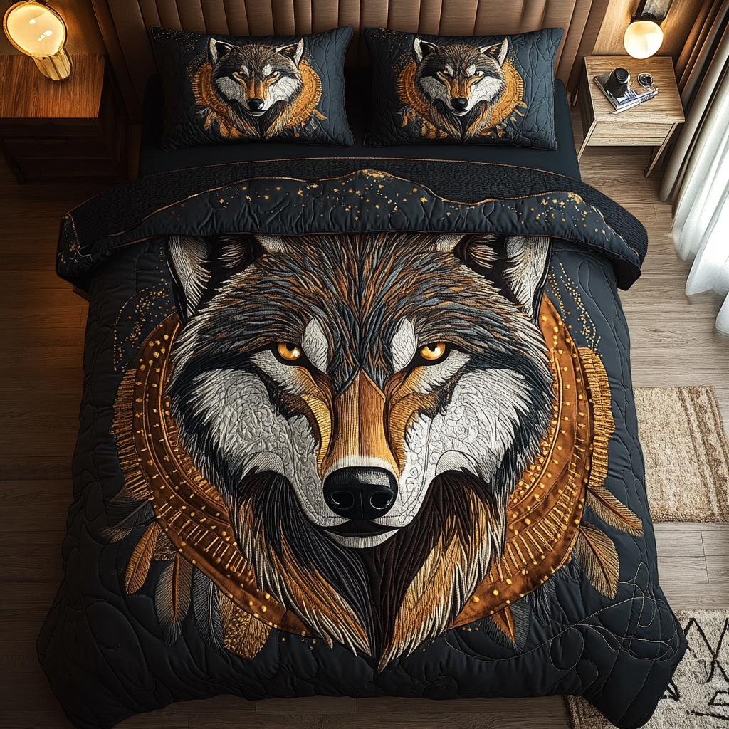 Mystic Wolf Quilted Bedding Set Christmas Duvet Sets Christmas Gifts For Wolf Lovers