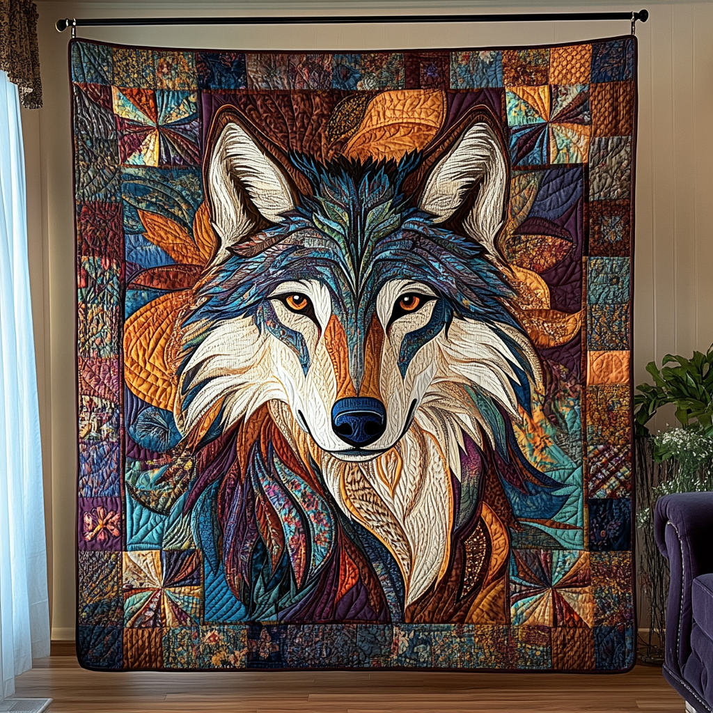 Mystic Wolf Quilted Blanket Bedroom Decor Christmas Presents For Wolf Lovers