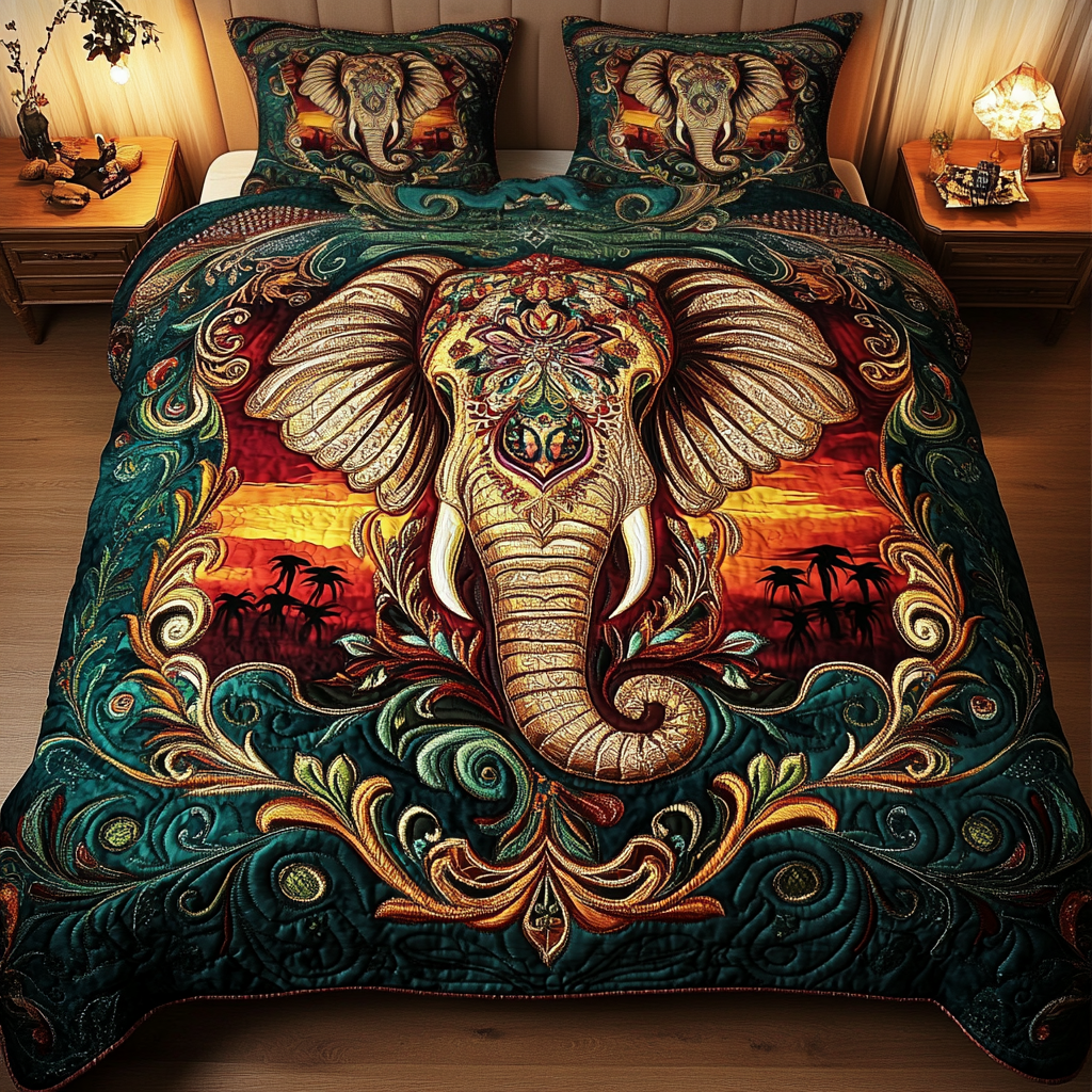 Mystical Elephant Quilted Bedding Set Gift For Elephant Lover