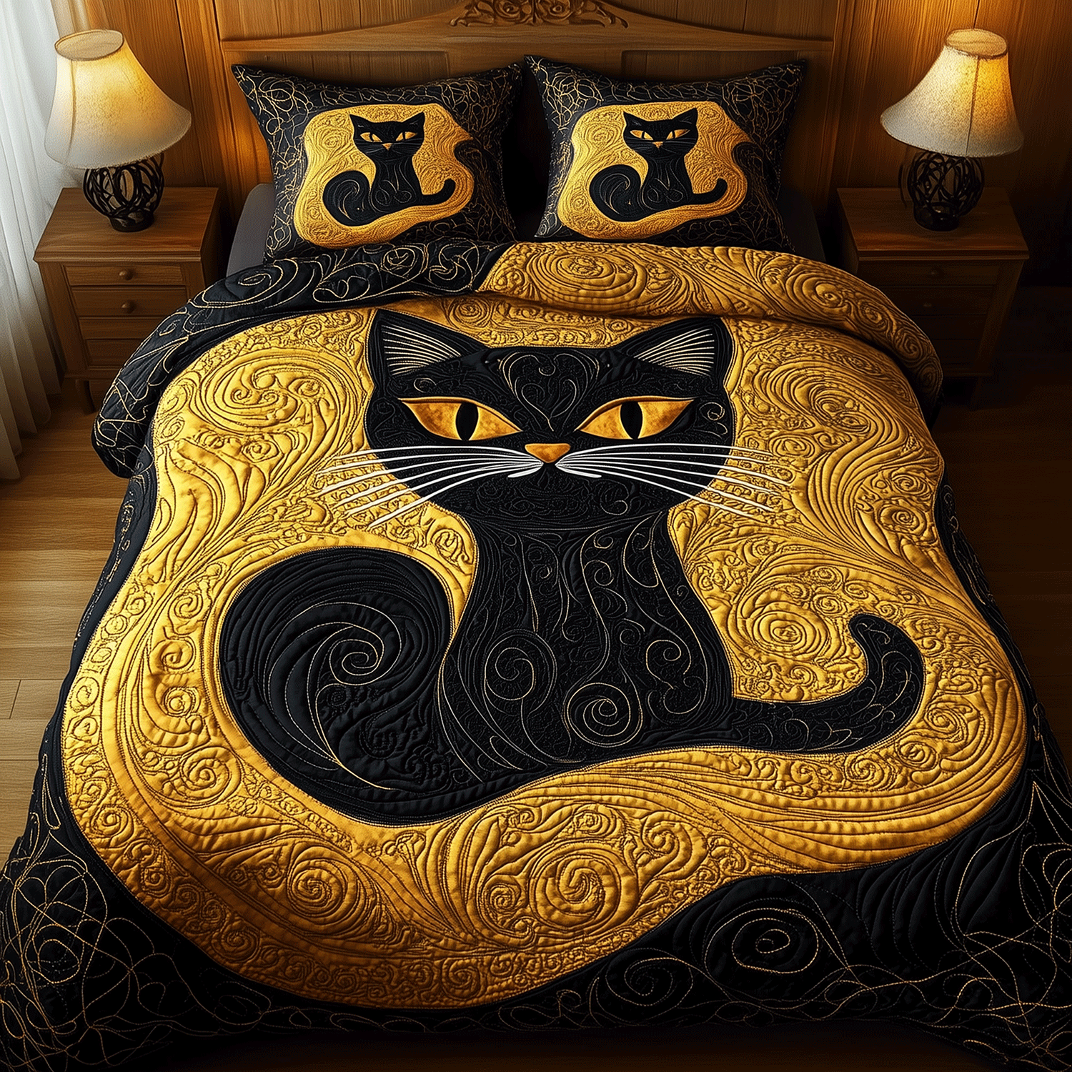 Mystical Whiskers Quilted Bedding Set Cat Presents For Women