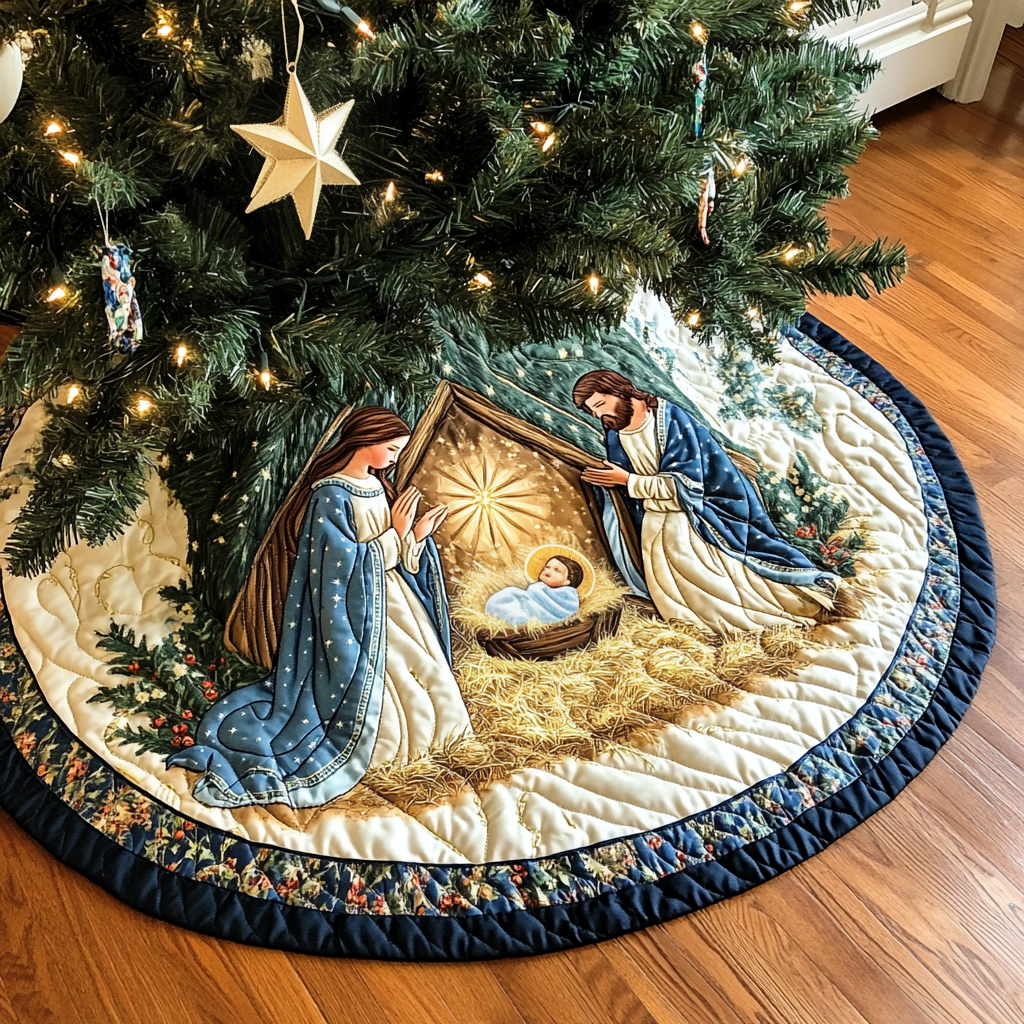 Nativity Scene Manger Joy Christmas Quilted Tree Skirt Christmas Tree Decor Christian Gifts