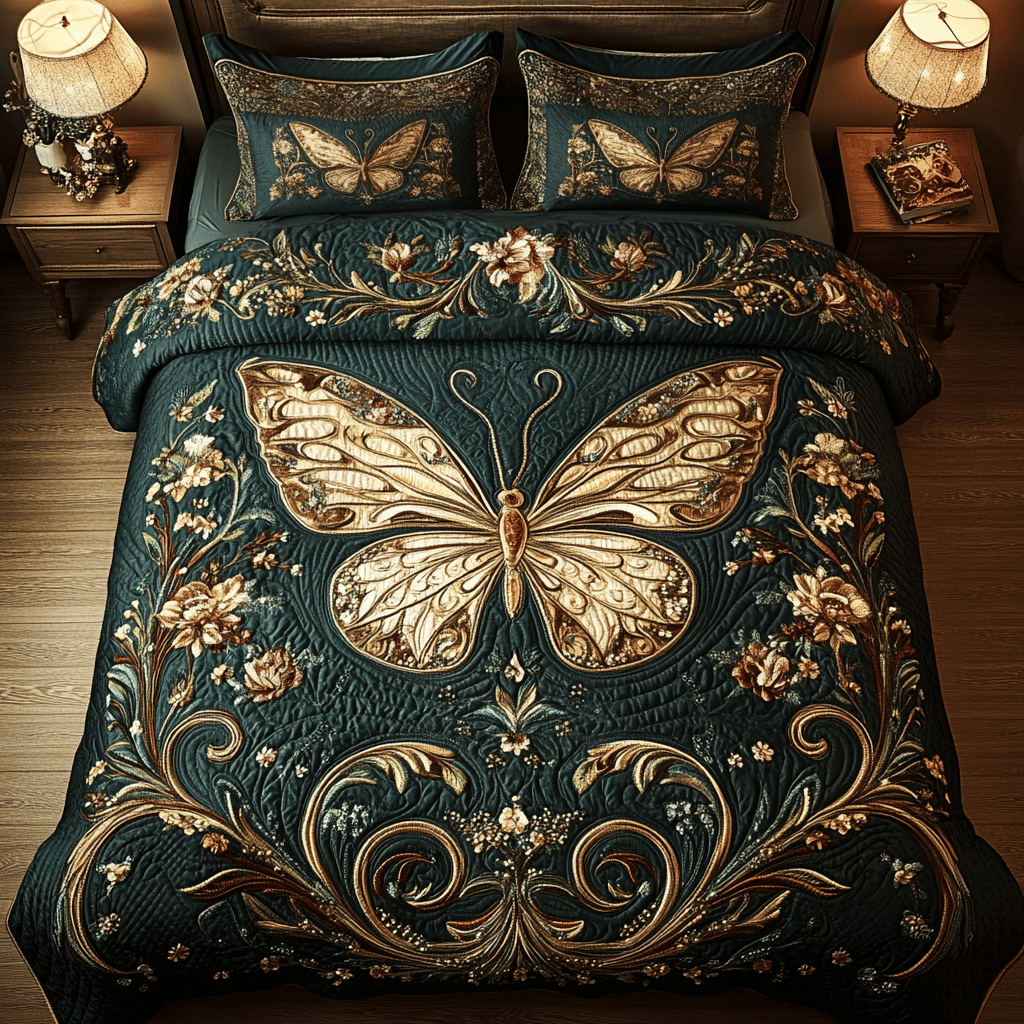 Nature Dancer Quilted Bedding Set Butterfly Themed Gifts For Adults