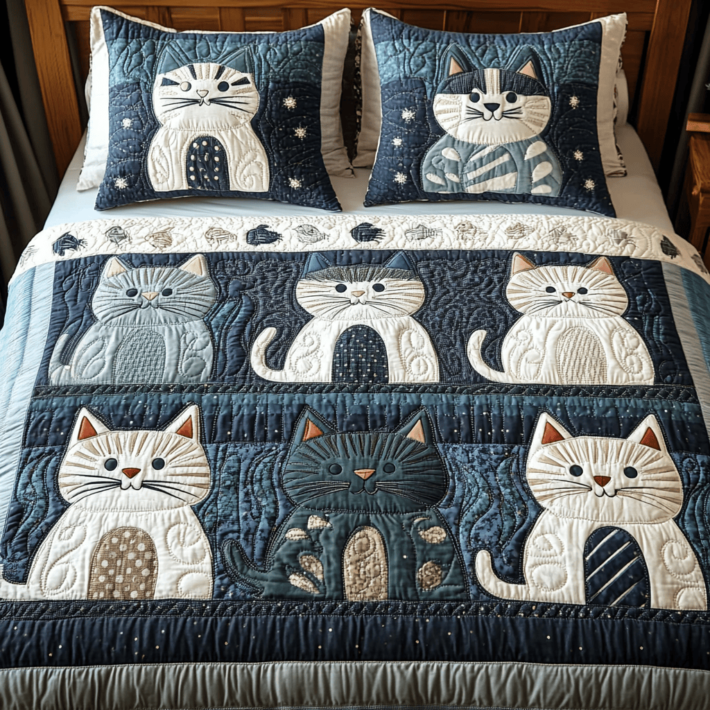 Nebula Whiskers Quilted Bedding Set Cat Presents