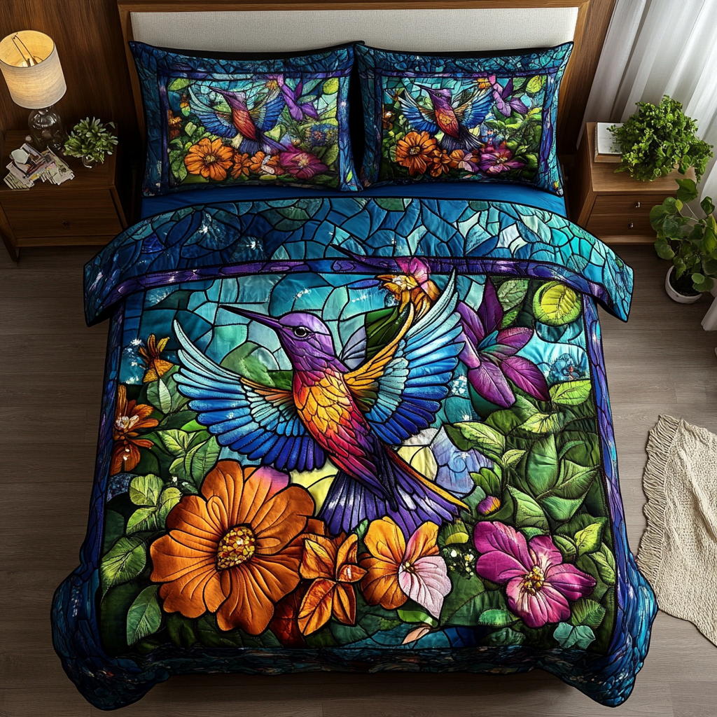 Nectar Seeker Quilted Bedding Set Unique Hummingbird Gifts