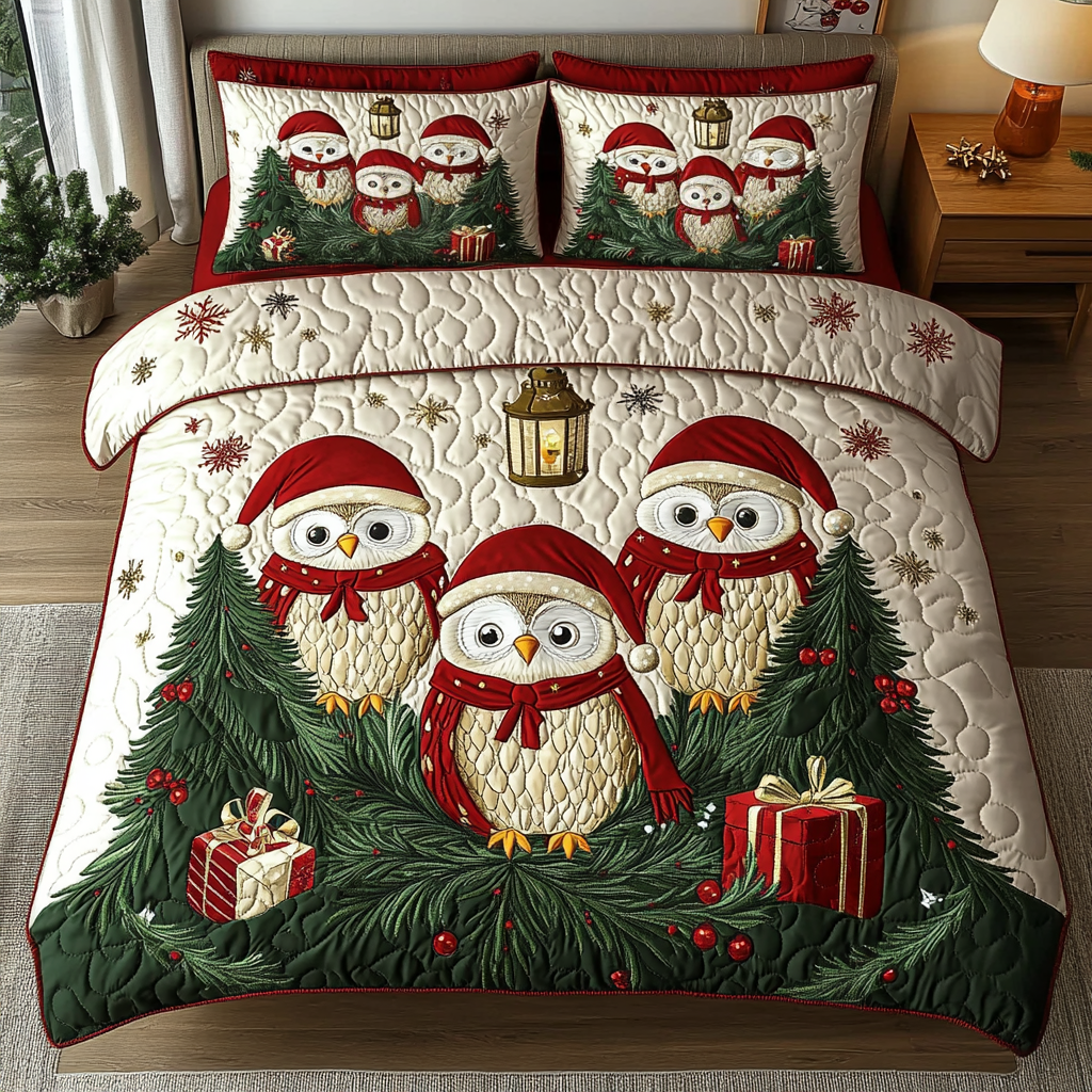 Nocturnal Noel Quilted Bedding Set Unique Owl Gifts
