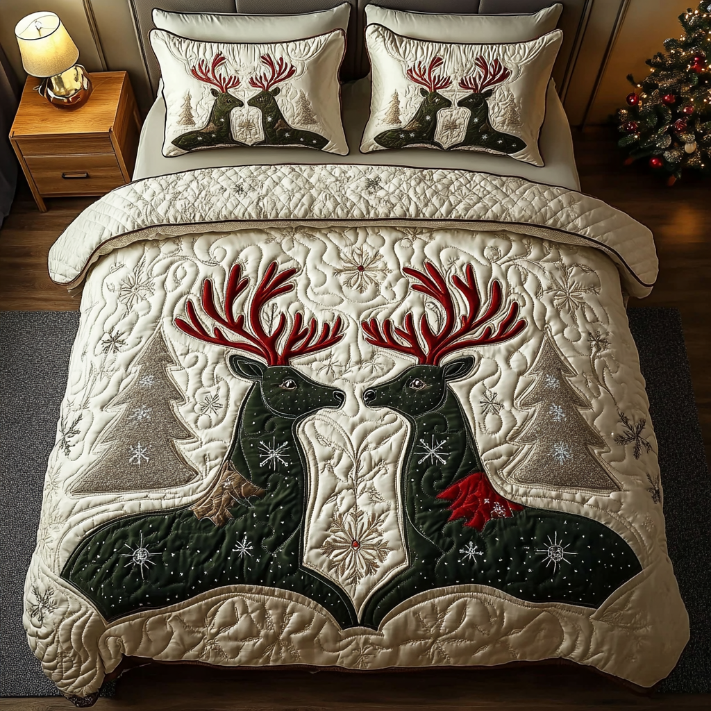 Northern Glow Quilted Bedding Set Inreindeer Christmas Tree Decorations