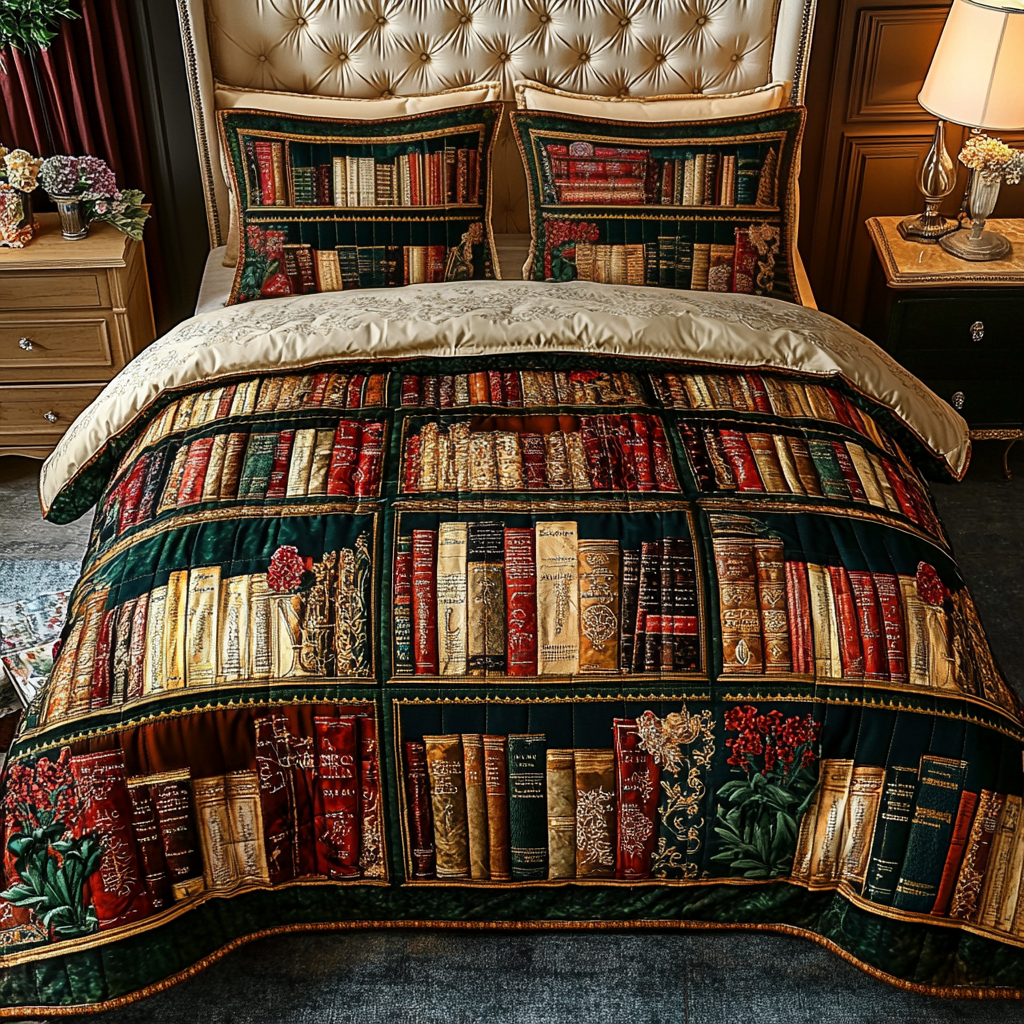 Novel Nights Quilted Bedding Set Cute Room Decor Gifts For People Who Like Books