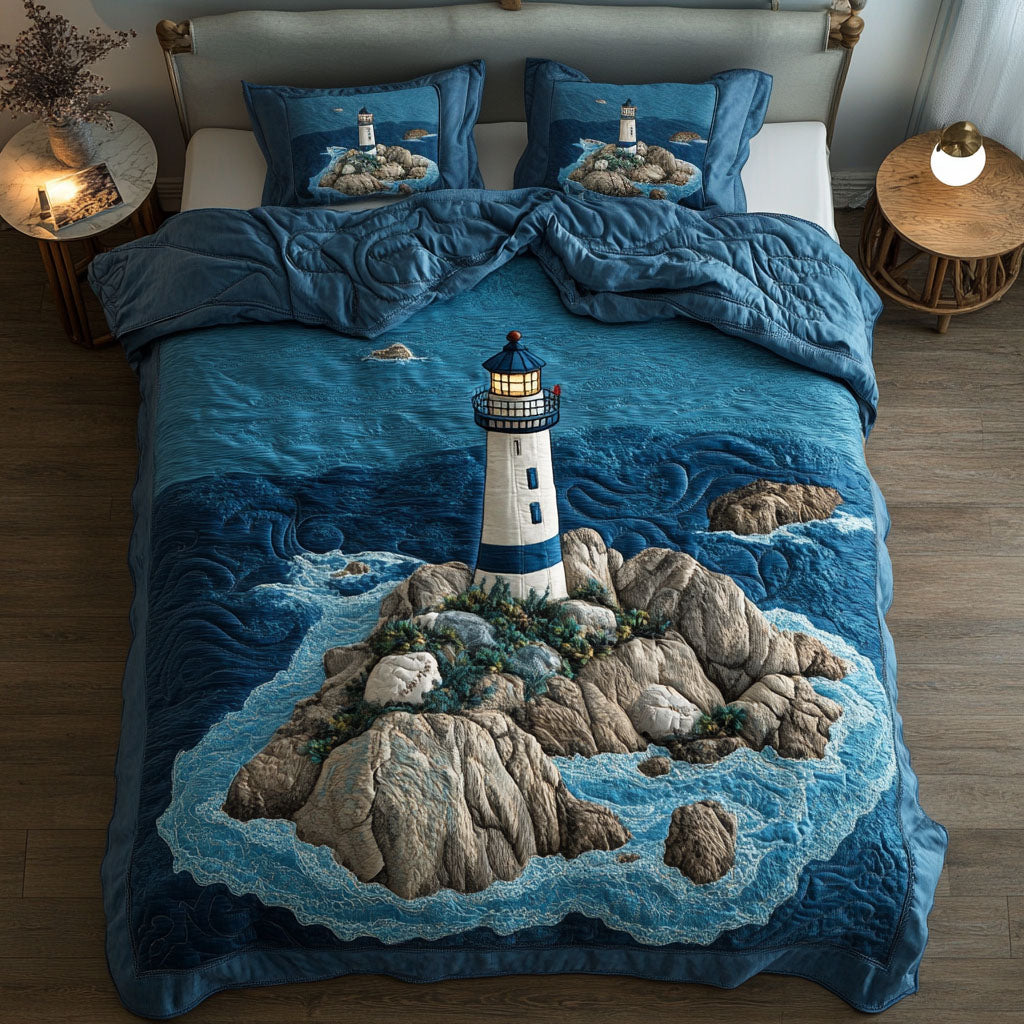 Ocean Beacon Quilted Bedding Set Cool Bedroom Decor Ocean Lighthouse Gift Ideas