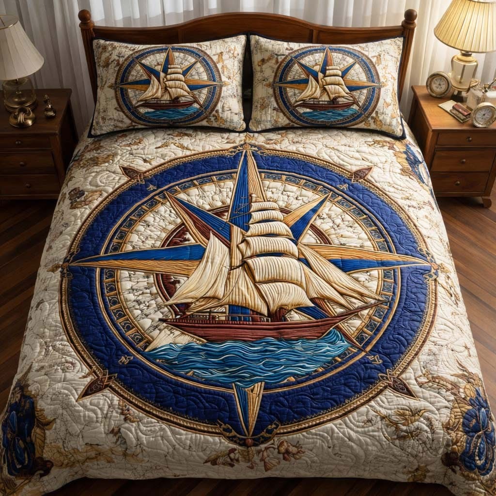 Ocean Crown Quilted Bedding Set Nautical Themed Bedspread Set Gifts For Sailor Lovers