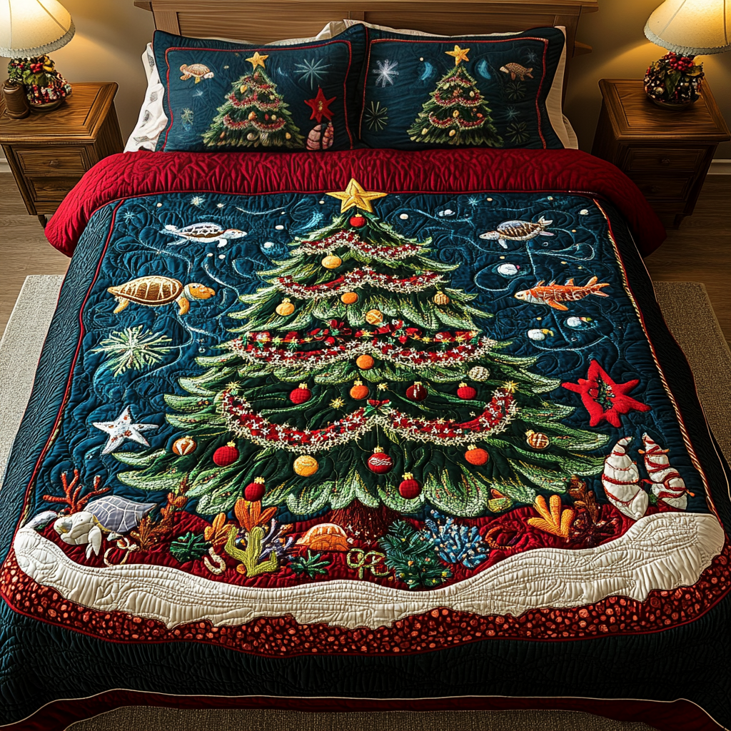 Ocean Noel Quilted Bedding Set Ocean Themed Gift Ideas