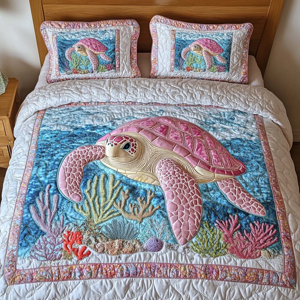 Ocean Serenity Quilted Bedding Set Turtle Gifts For Her