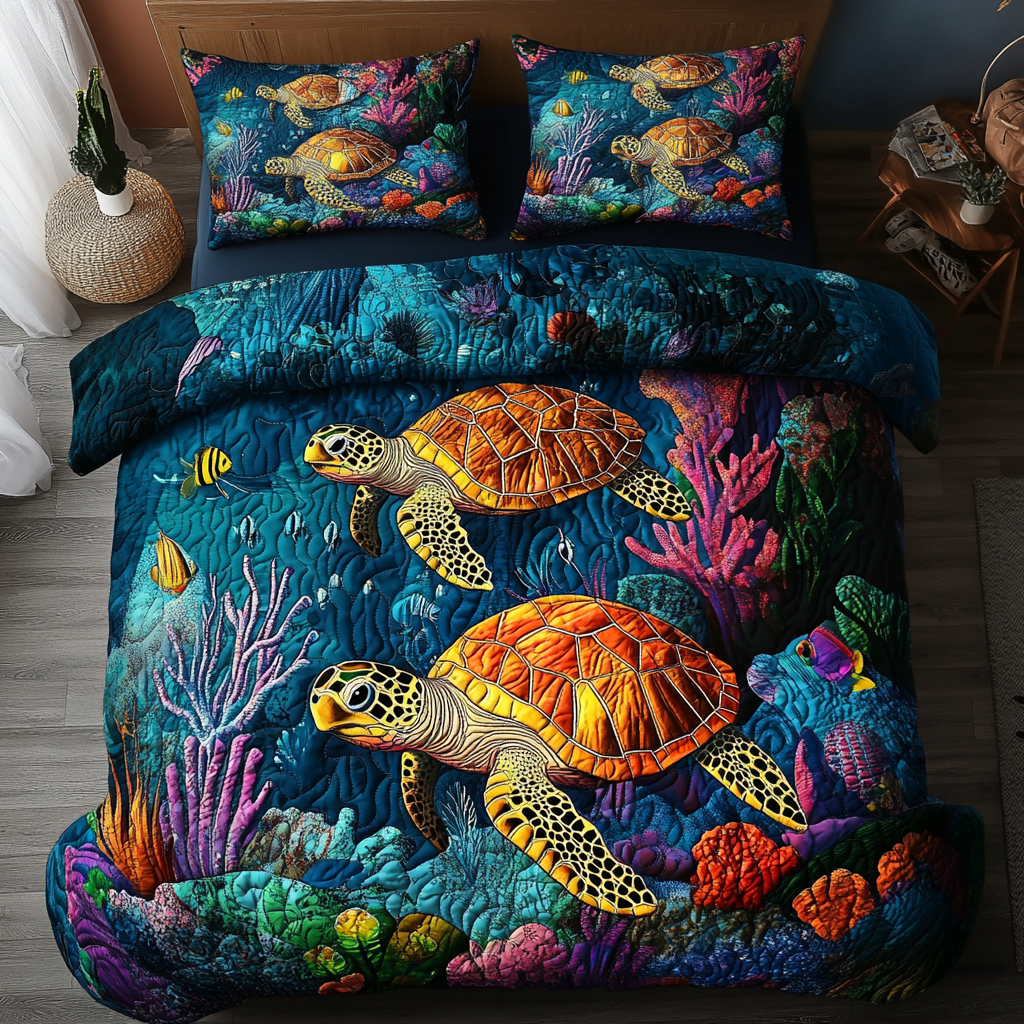 Ocean Wanderer Quilted Bedding Set Christmas Gifts For Turtle Lovers