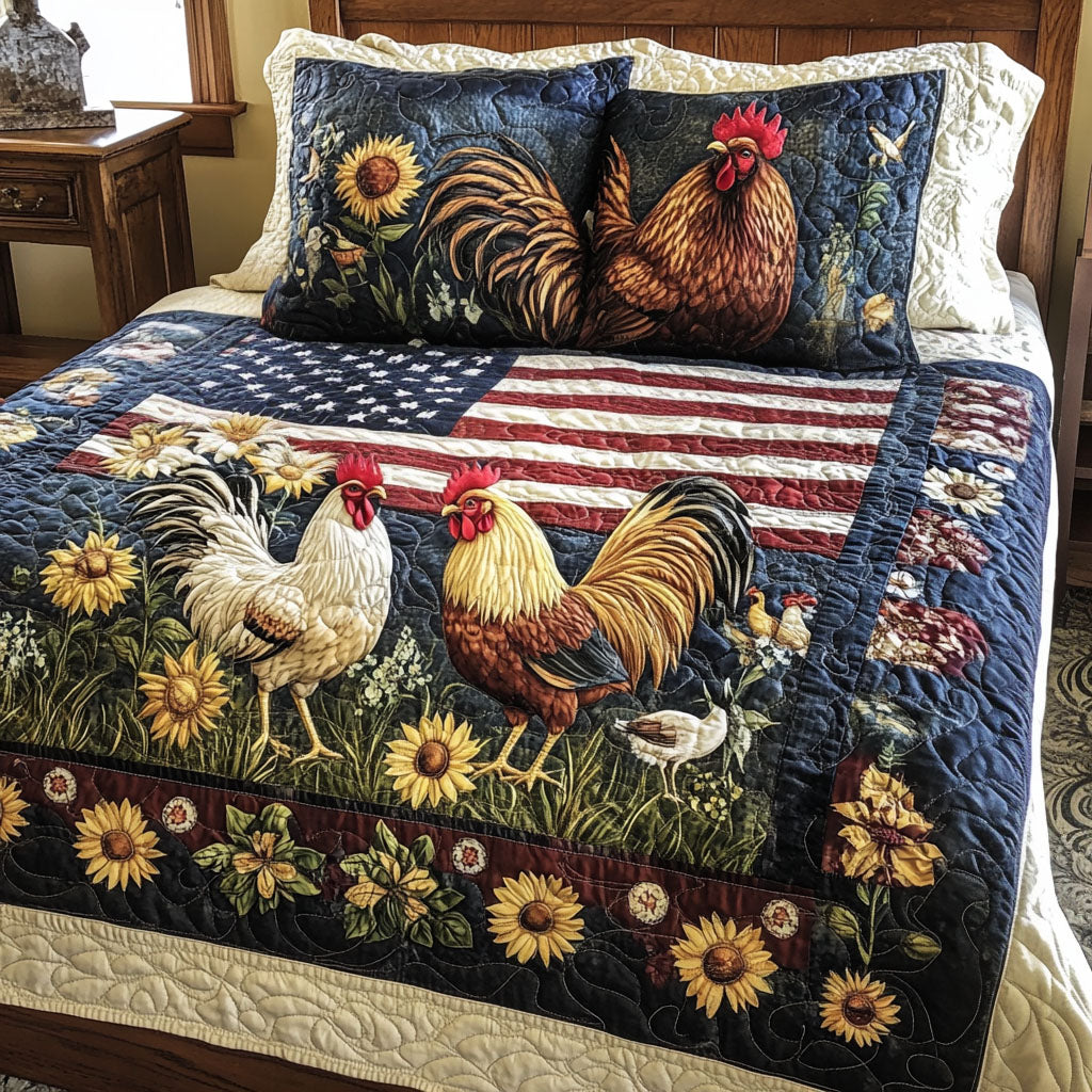 Old Glory Roost Quilted Bedding Set Chicken Christmas Gifts