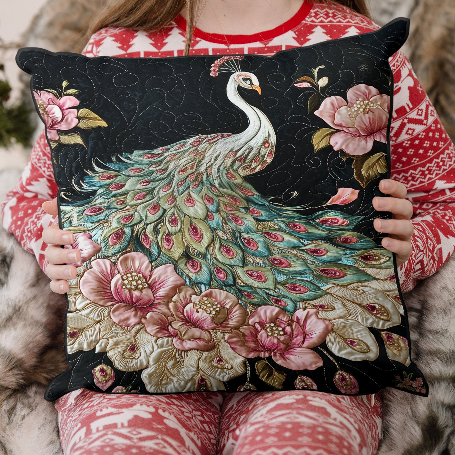 Opulent Grace Quilted Pillow Case Decorative Pillow Cases Gifts For Peacock Lovers