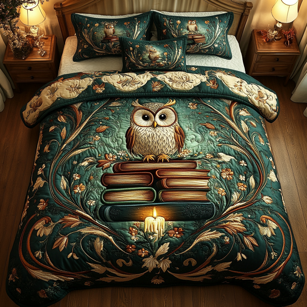 Owl Whisper Quilted Bedding Set Gift For Owl Lover