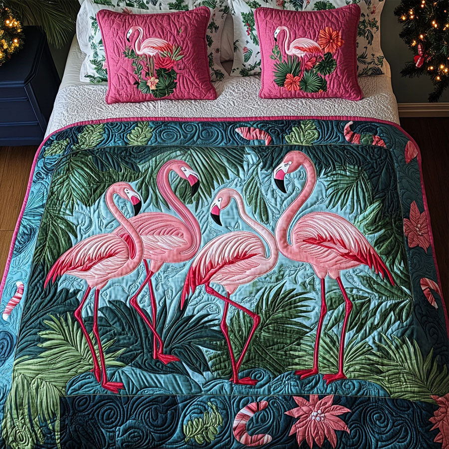 Paradise Melody Quilted Bedding Set Unique Pink Flamingo Gifts