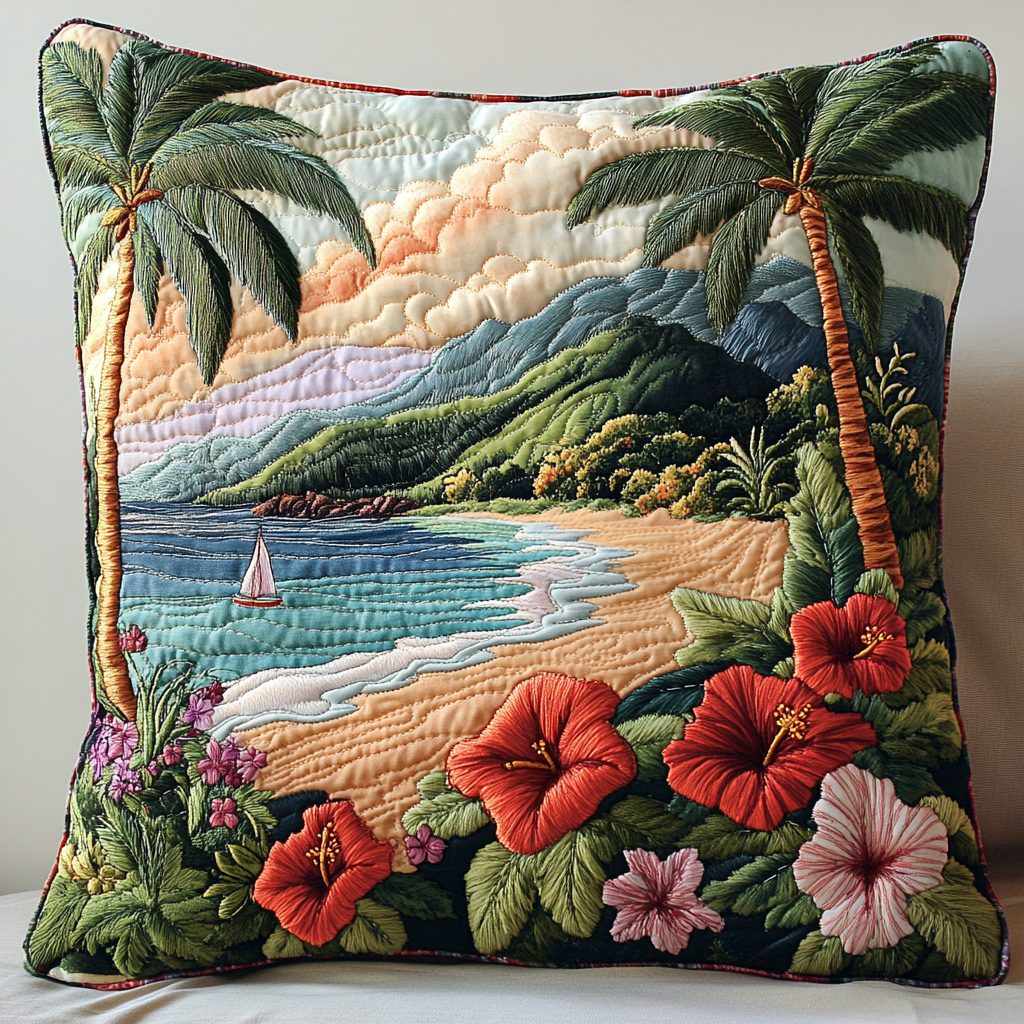 Paradise Shore Quilted Pillow Case Cute Pillow Covers Presents For Beach Lovers