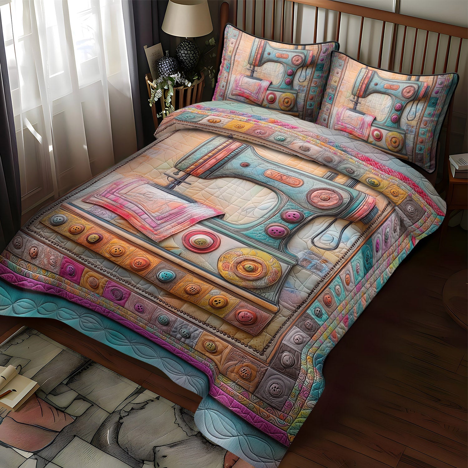 Pastel Stitches Quilted Bedding Set Christmas Gifts For Sewers