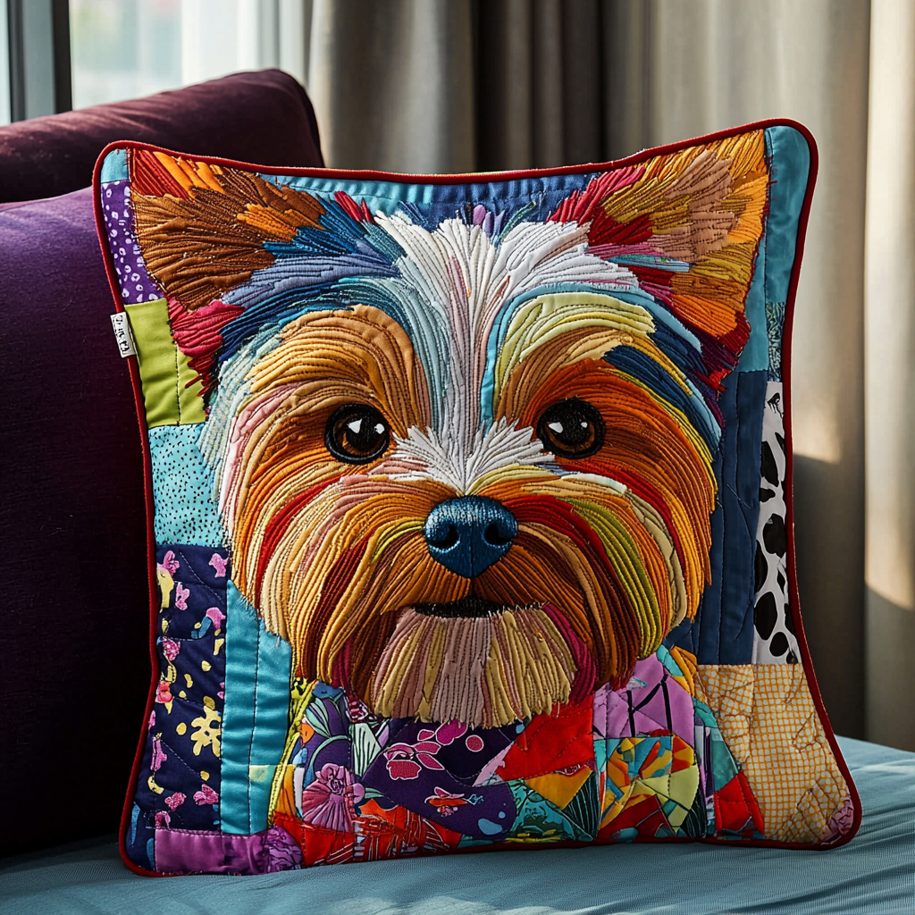 Patchwork Yorkie Quilted Pillow Case Decorative Pillow Cases Yorkshire Terrier Presents