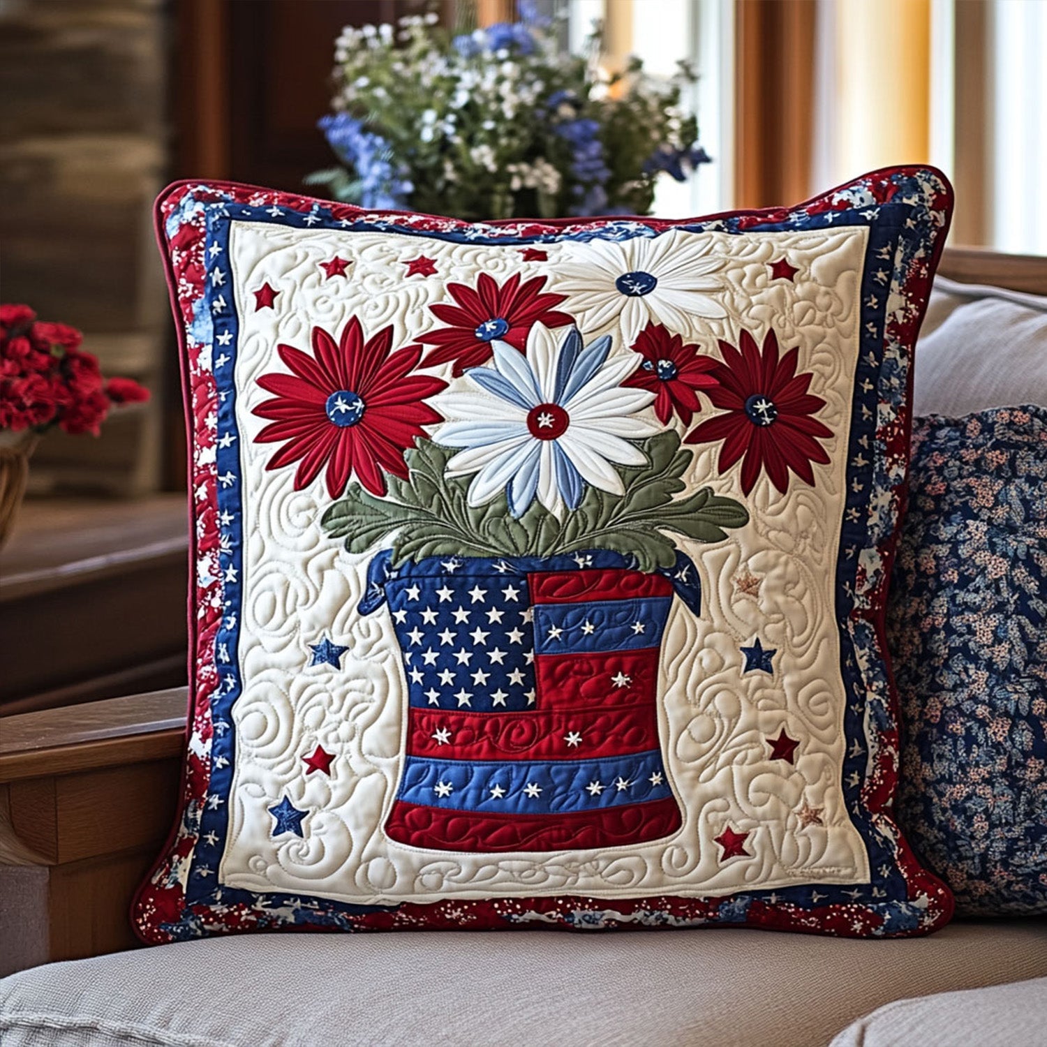 Patriot Petals Quilted Pillow Case Decorative Pillow Covers Unique Patriotic Gifts