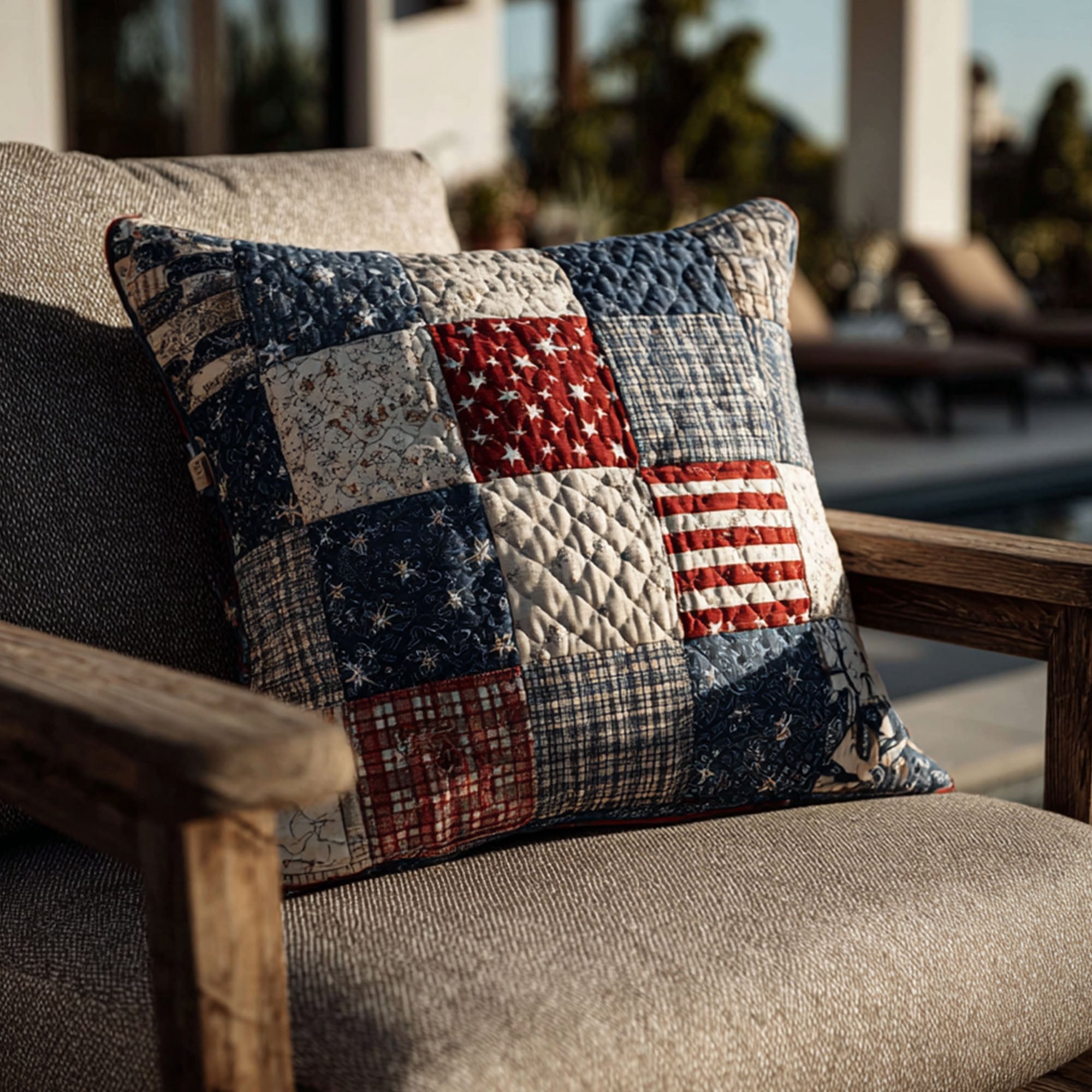 Patriotic Patch Blocks Quilted Pillow Case Holiday Pillow Cases Unique Gifts For Family