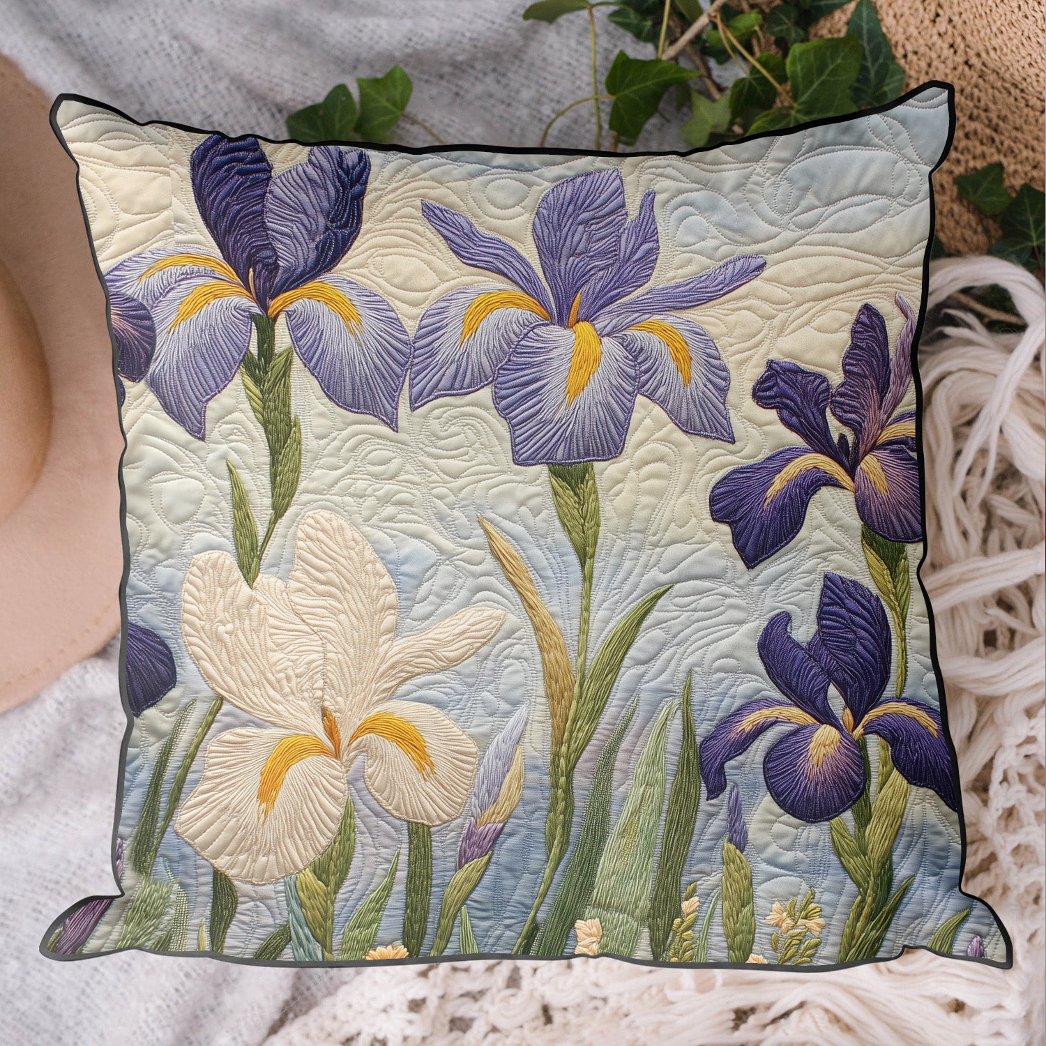 Peaceful Iris Quilted Pillow Case Home Decor Pillow Covers Gifts For Sunflower Lovers