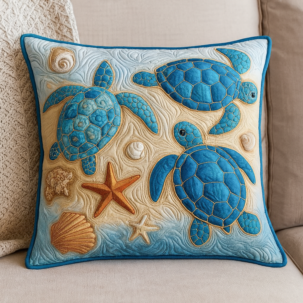 Peaceful Turtle Cove Quilted Pillow Case Throw Pillow Covers Turtle Themed Gifts For Adults