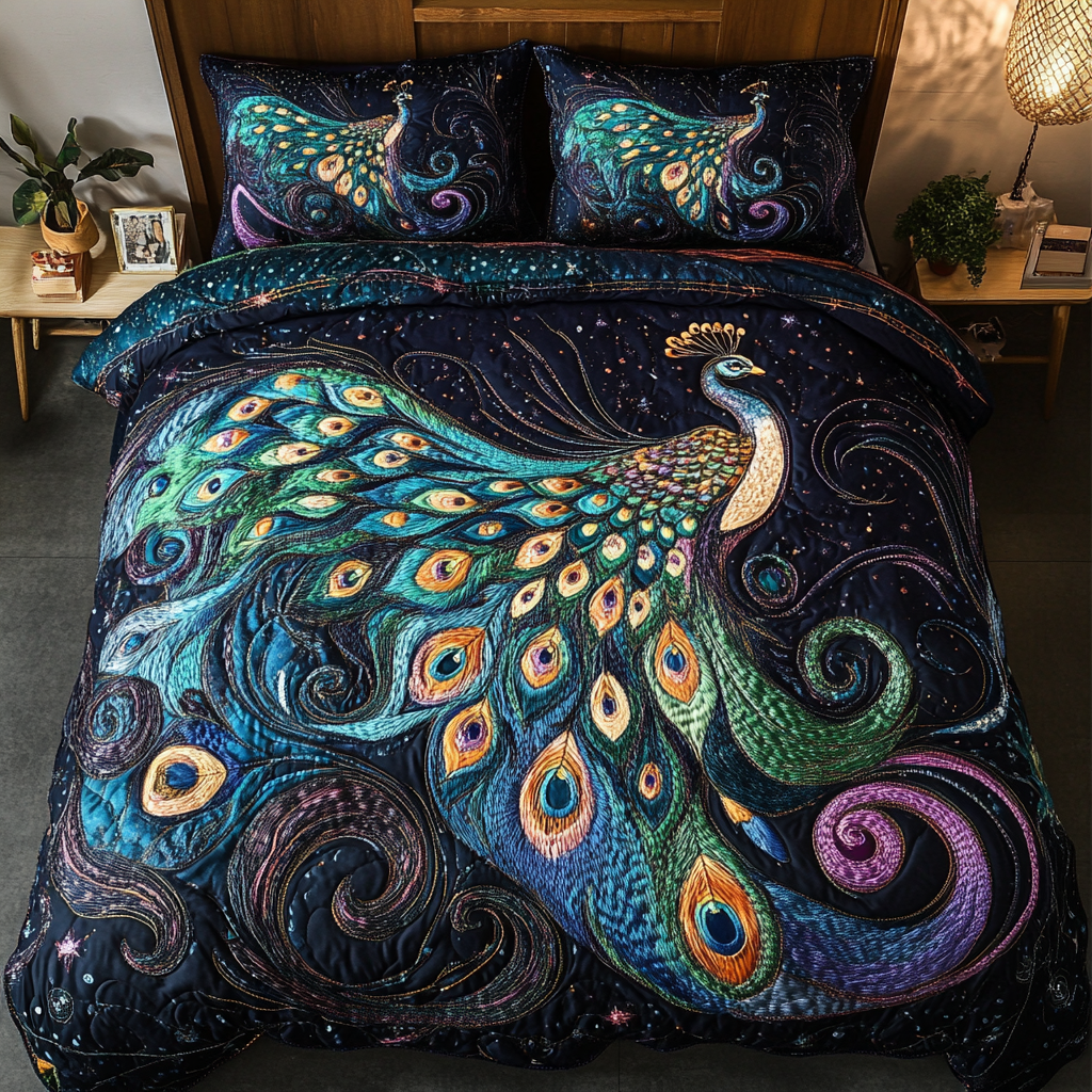 Peacock Elegance Quilted Bedding Set Native American Themed Gifts