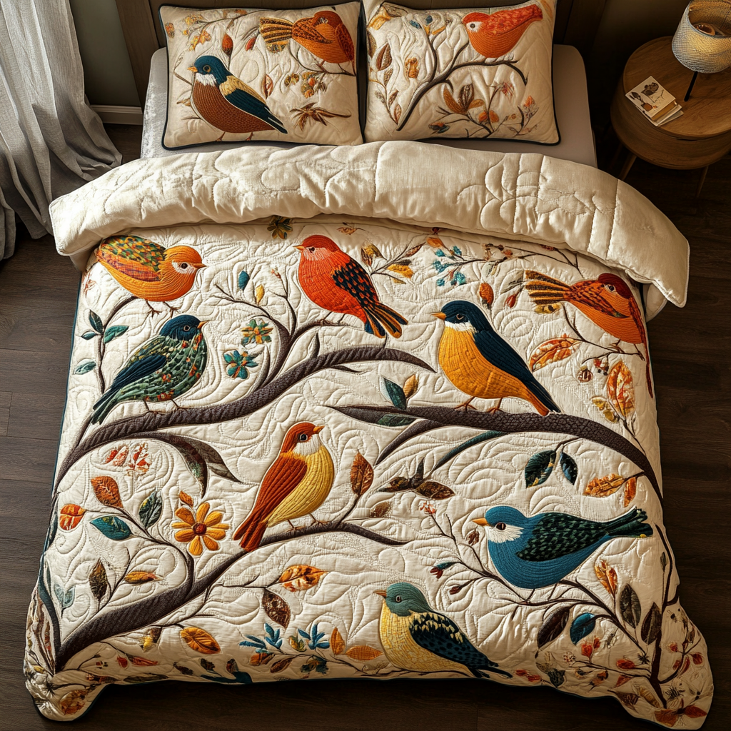 Perch Petals Quilted Bedding Set Gifts For Pigeon Lovers