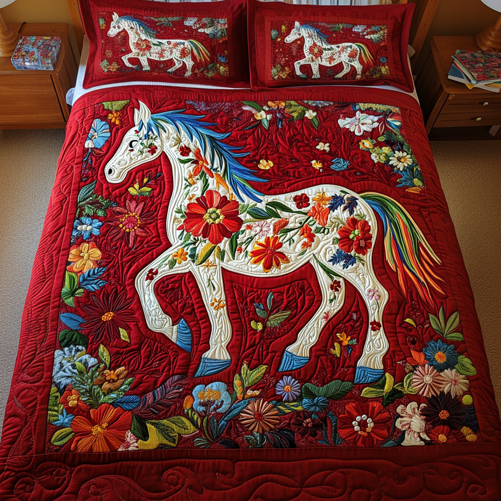 Petal Parade Quilted Bedding Set Gifts For Horse Lovers