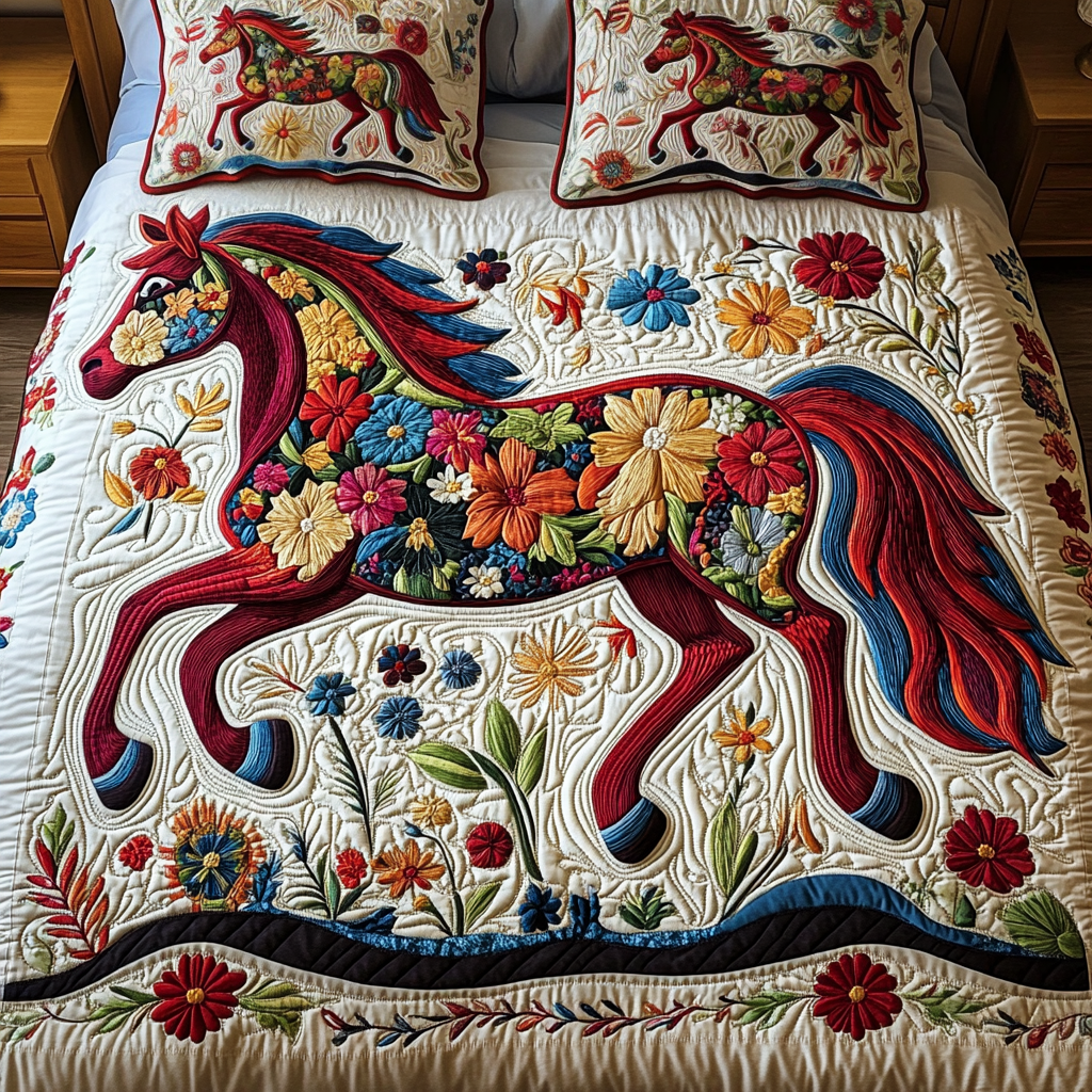 Petal Power Quilted Bedding Set Gifts For Horse Lovers