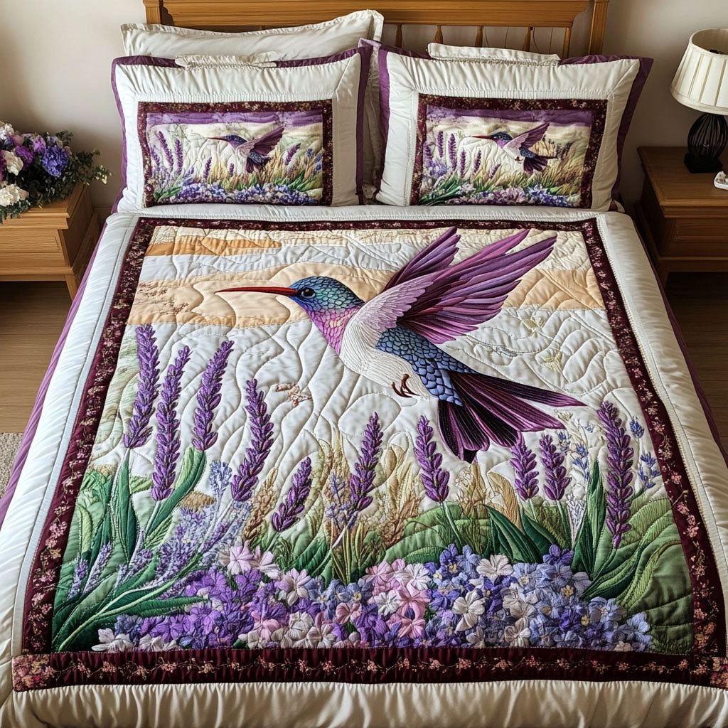 Petal Whisper Quilted Bedding Set Hummingbird Gifts For Her