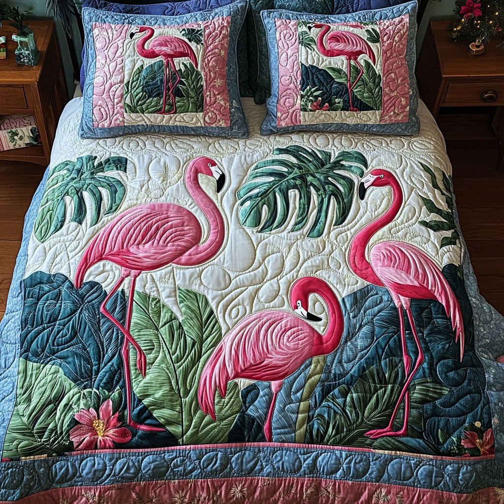 Pink Euphoria Quilted Bedding Set Pink Flamingo Gifts