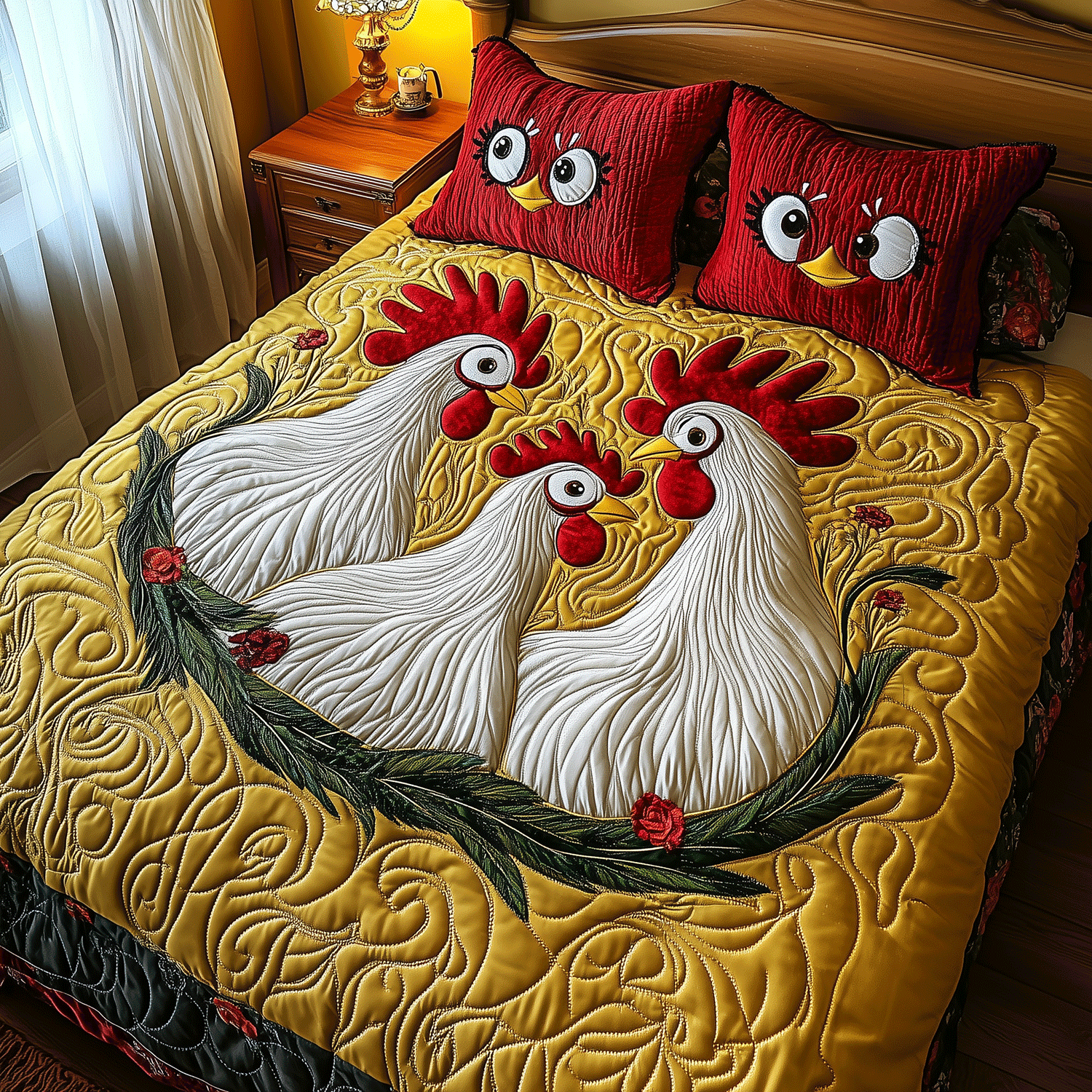 Playful Chicken Haven Quilted Bedding Set Best Gifts For Horse Lovers