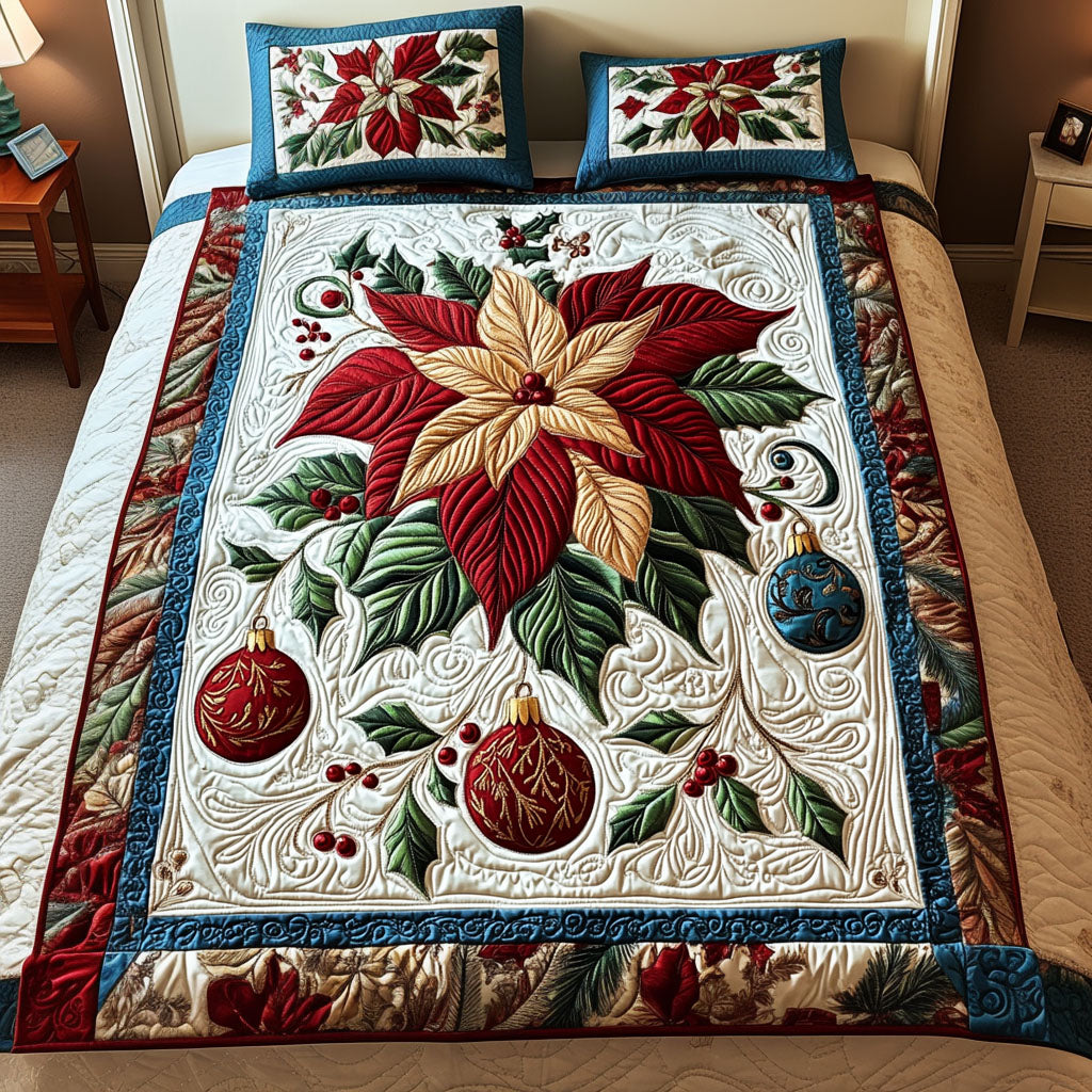 Poinsettia Dreams Quilted Bedding Set Christmas Gifts For Girlfriend