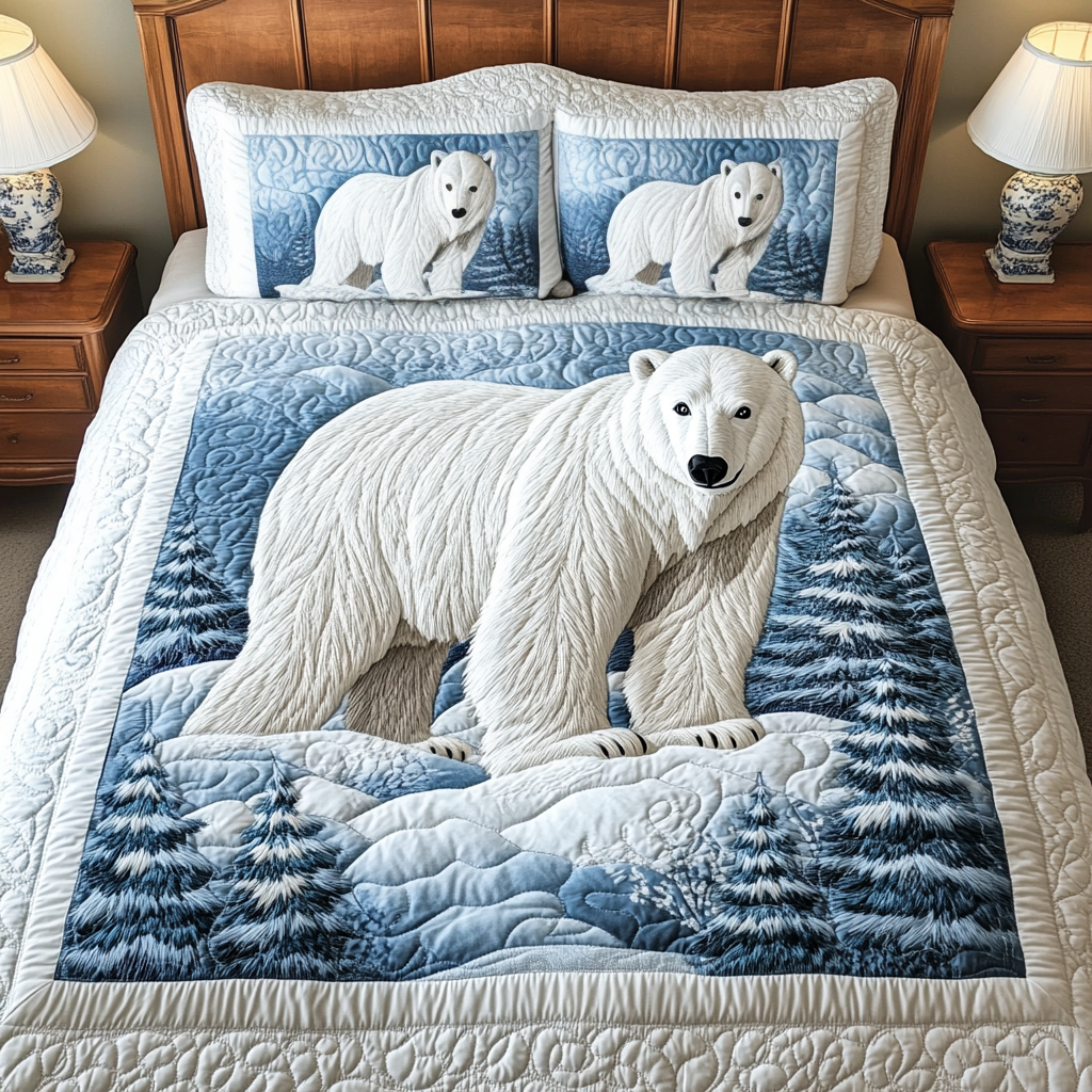 Polar Serenity Quilted Bedding Set Gift Ideas For Bear Lovers