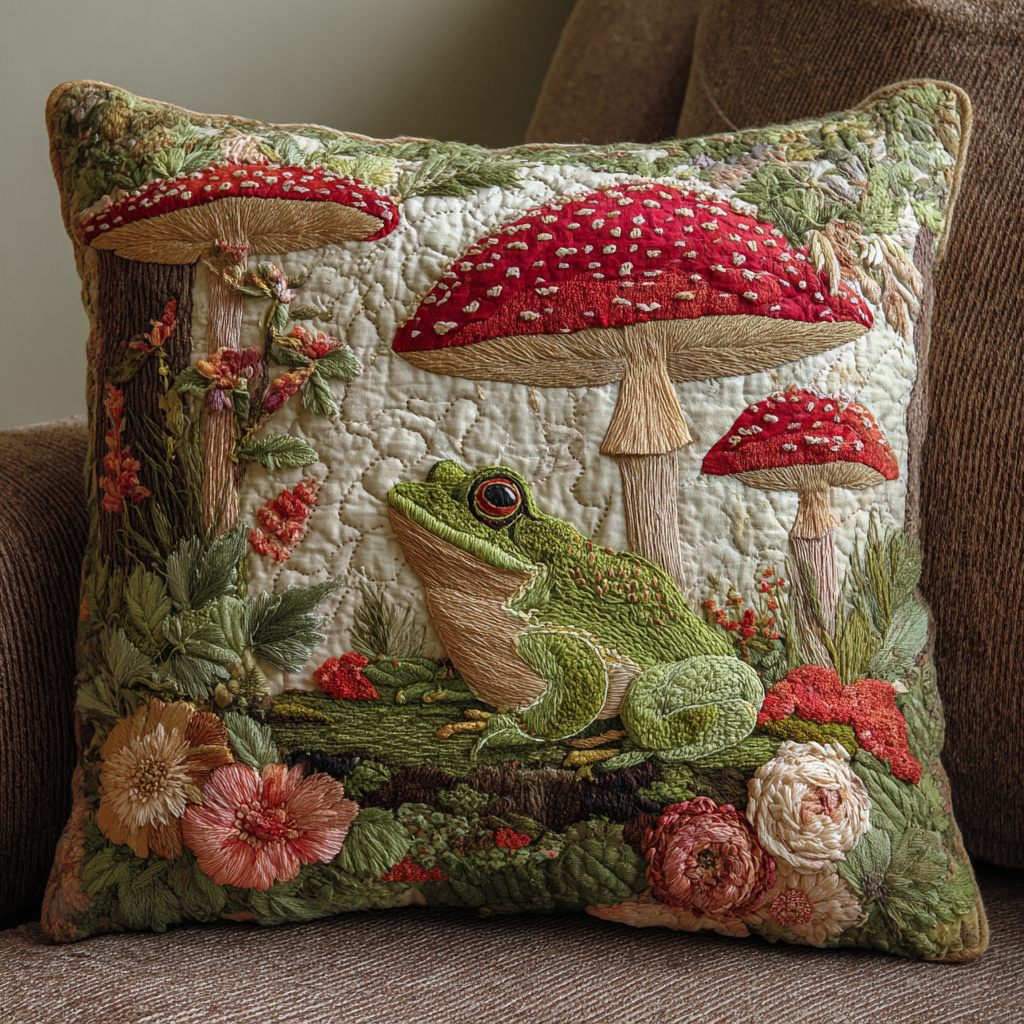 Pond Charm Quilted Pillow Case Throw Pillow Cases Cute Frog Gift Items