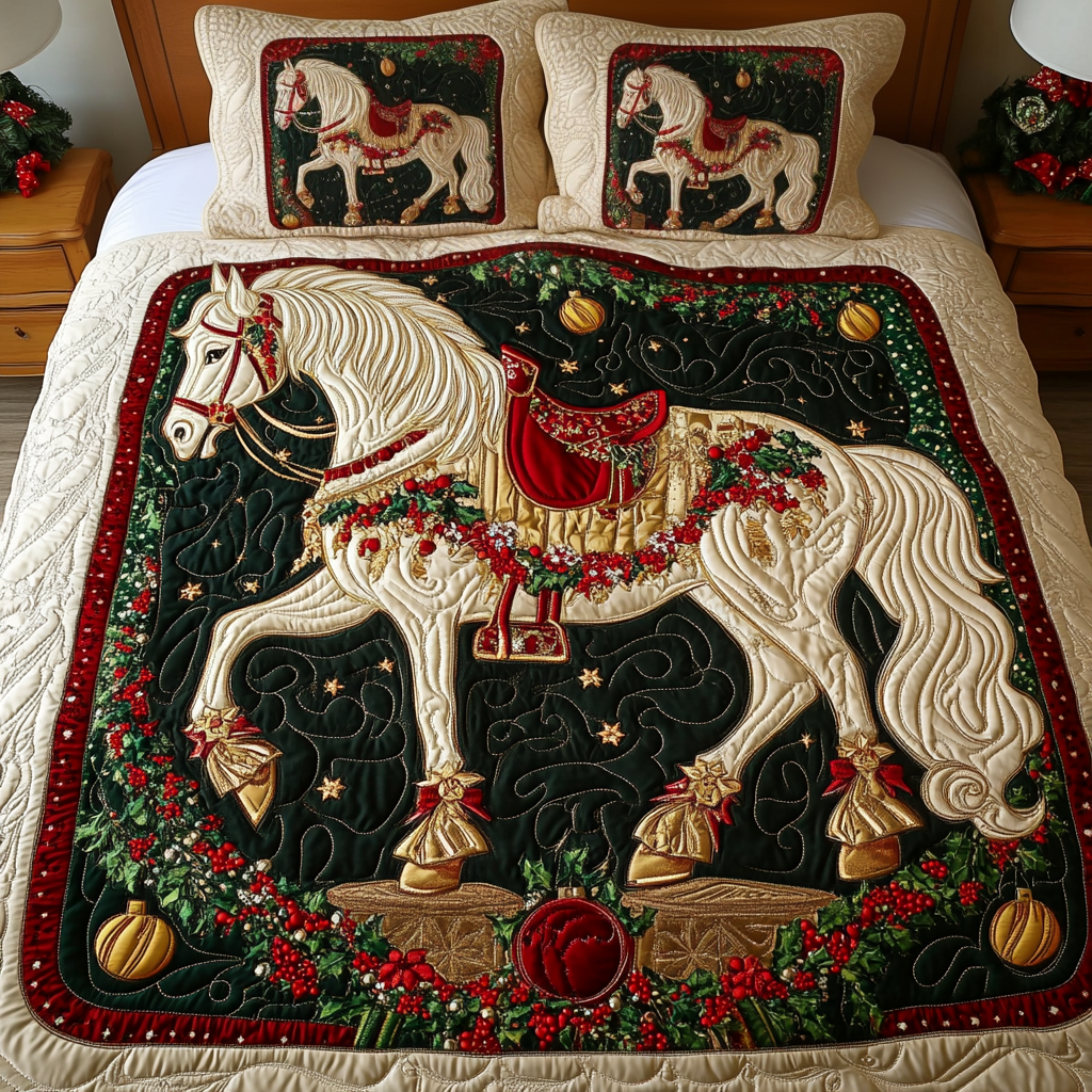 Prancing Noel Quilted Bedding Set Gift Ideas For Horse Lovers