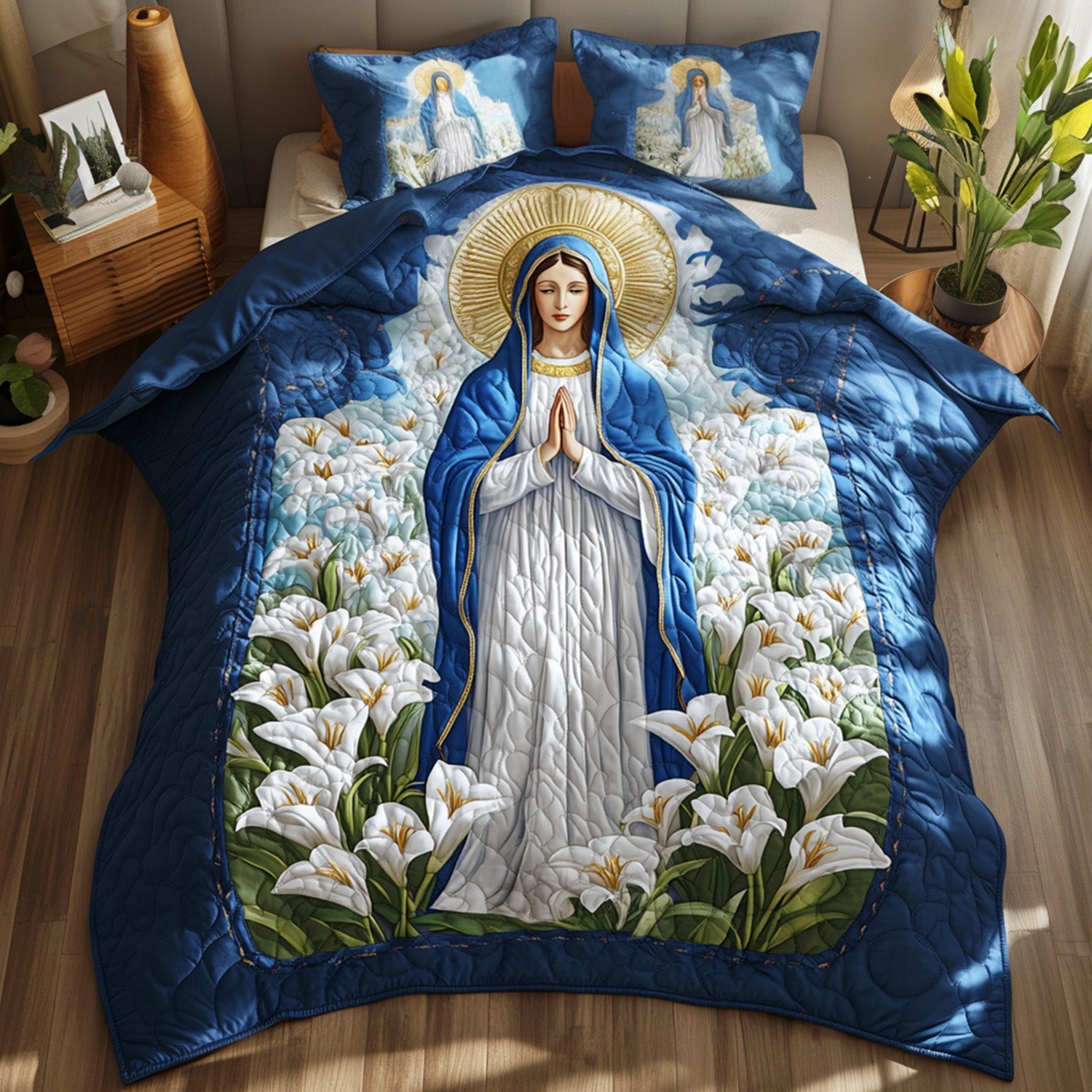 Prayers in Lily Garden Quilted Bedding Set Christmas Presents