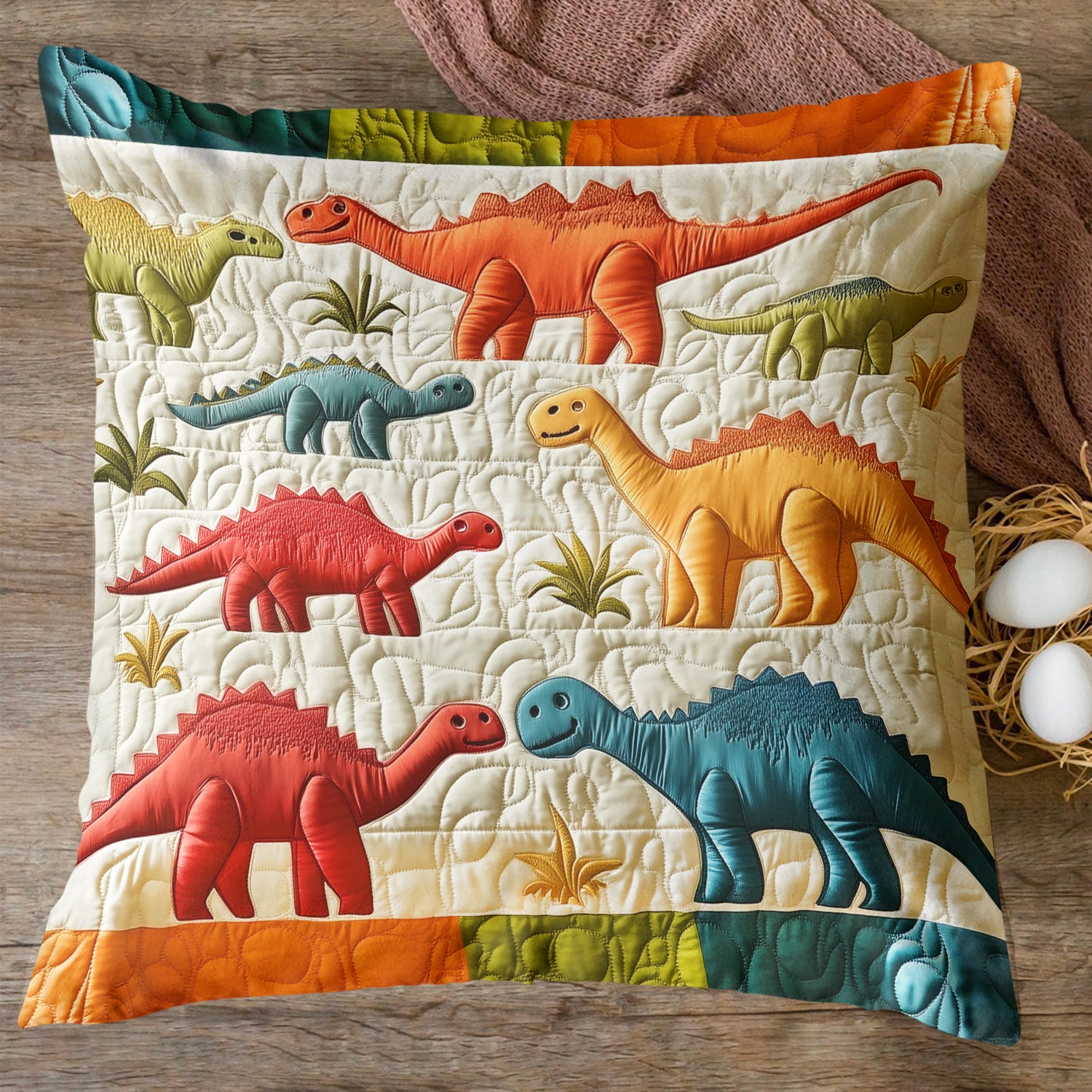 Prehistoric Pals Quilted Pillow Case Nice Pillow Covers Best Gifts For Dinosaur Lovers