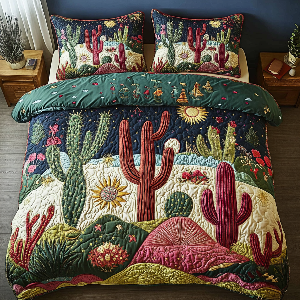 Prickly Elegance Quilted Bedding Set Christmas Cactus Gift