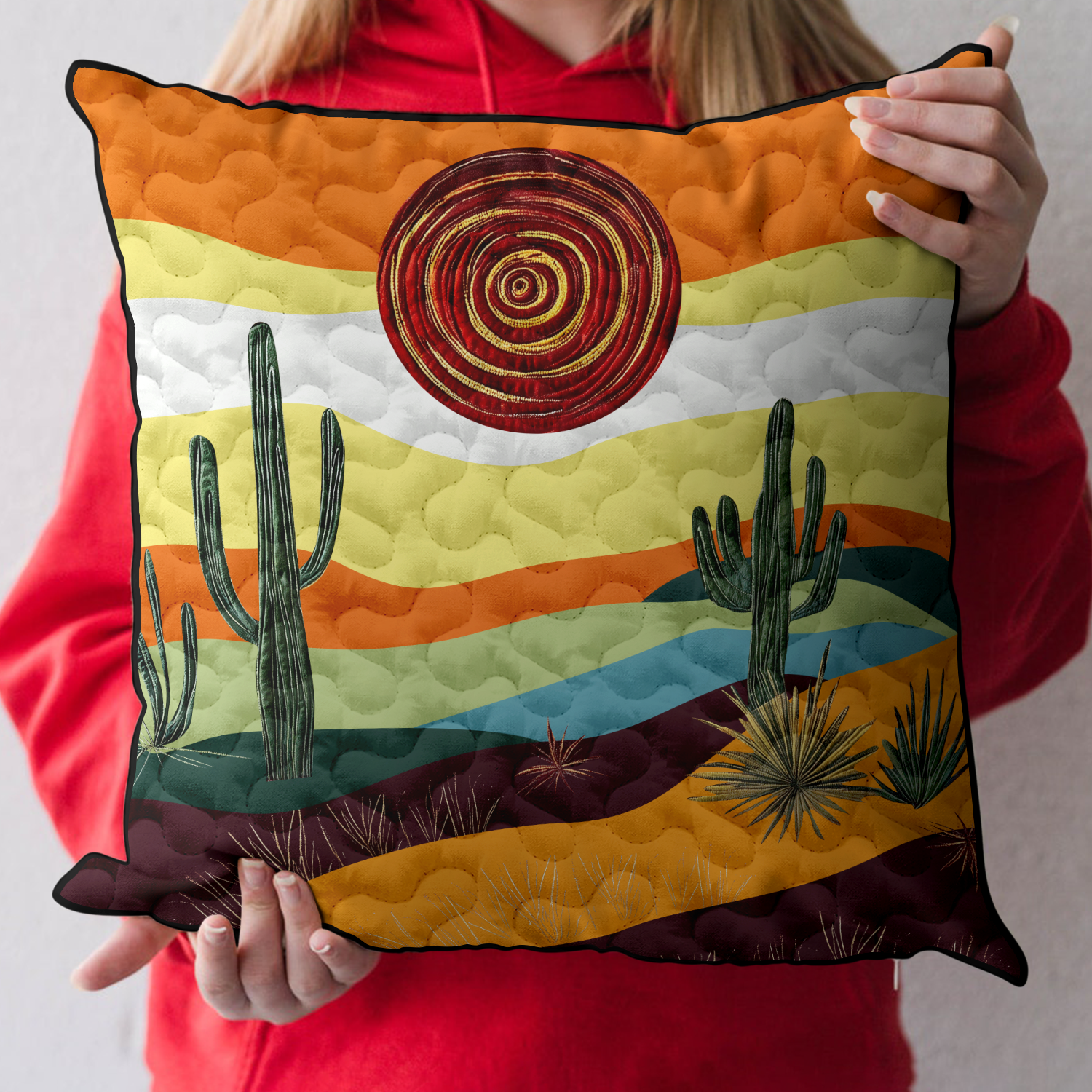 Prickly Paradise Quilted Pillow Case Throw Pillow Covers Gift For Cactus Lover