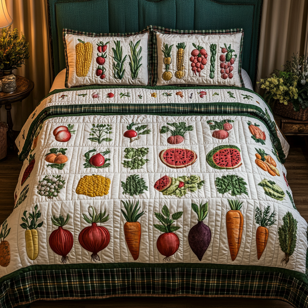 Produce Plush Quilted Bedding Set Farm House Bedroom Decor Unique Christmas Gifts 2025