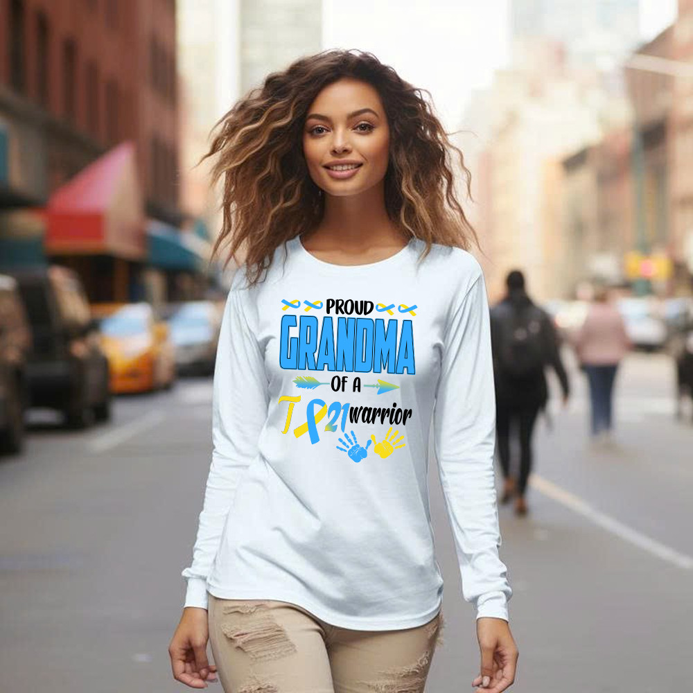 Proud Grandma Of A 21 Warrior Shirt Down Syndrome Awareness Matching Family Long Sleeve Shirt Gift Basgiathsweatshirts - Image 3