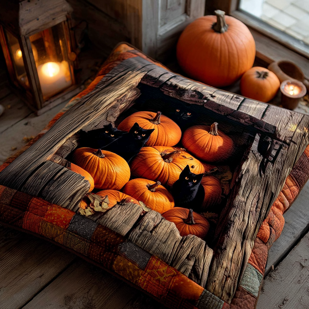 Pumpkin Cat Hollow Quilted Pillow Case Decorative Pillow Covers Gift For Halloween
