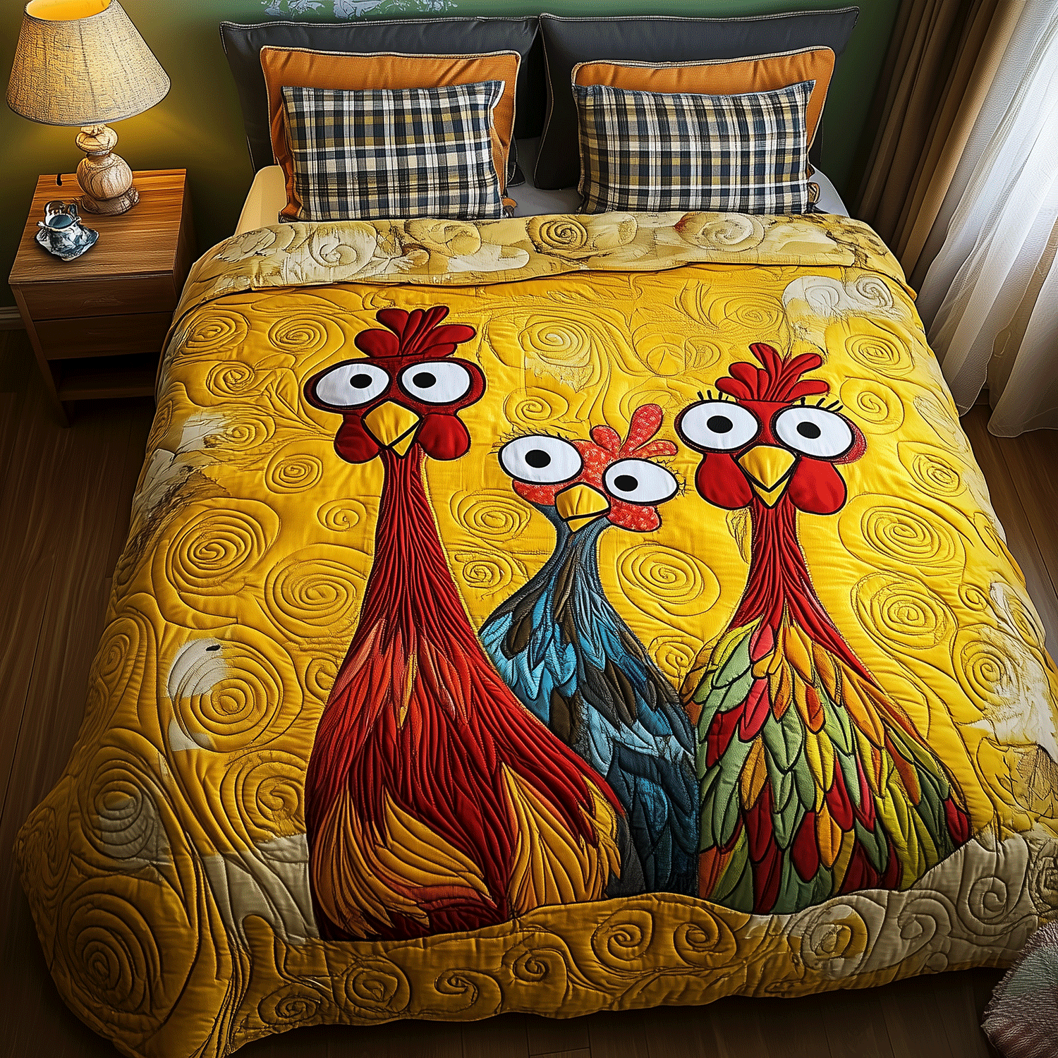 Quirky Chicken Quilted Bedding Set Presents For Flower Lovers