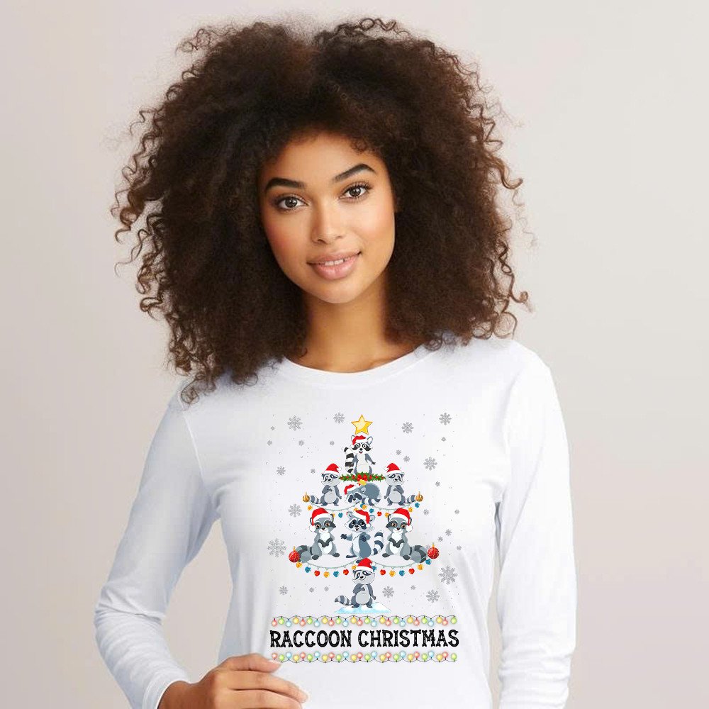 Raccoon Christmas Tree Shirt Racoon Fun Holiday Long Sleeve Shirt Xmas Gift Ideas For Her Basgiathsweatshirts - Image 5